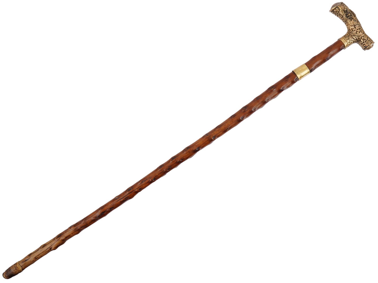 RUSSIAN IMPERIAL WOODEN CANE WITH GILT SILVER DECOR (1 of 8)