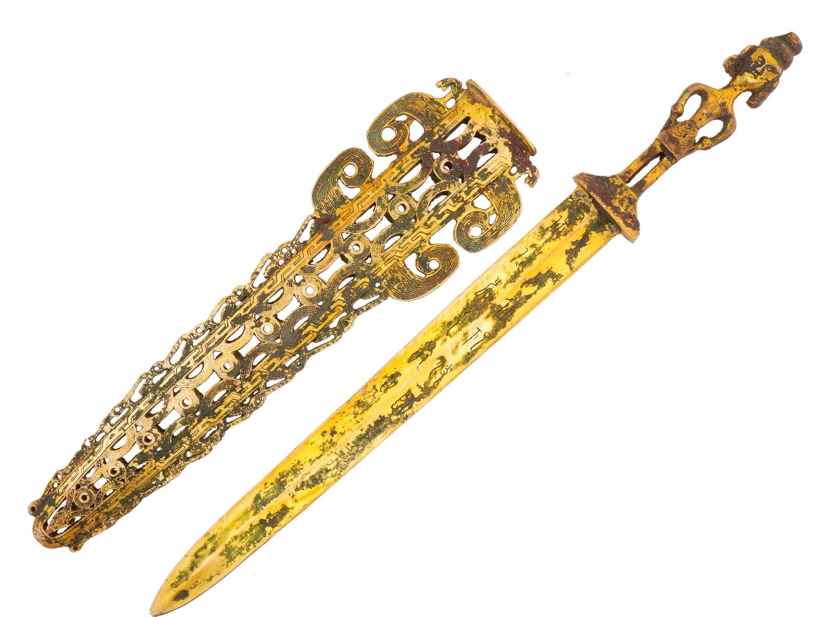 ANTIQUE CHINESE GILT CEREMONIAL DAGGER IN SCABBARD (1 of 11)