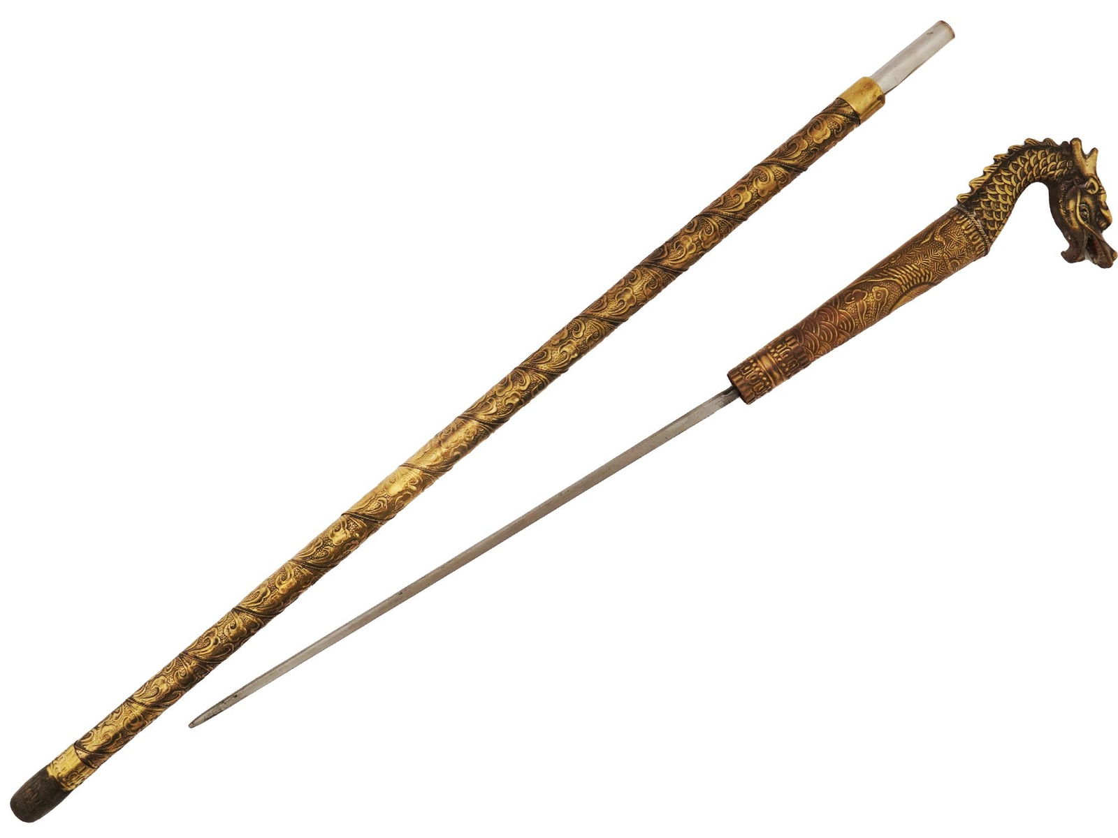 VINTAGE CHINESE DRAGON HEAD SWORD CANE (1 of 2)