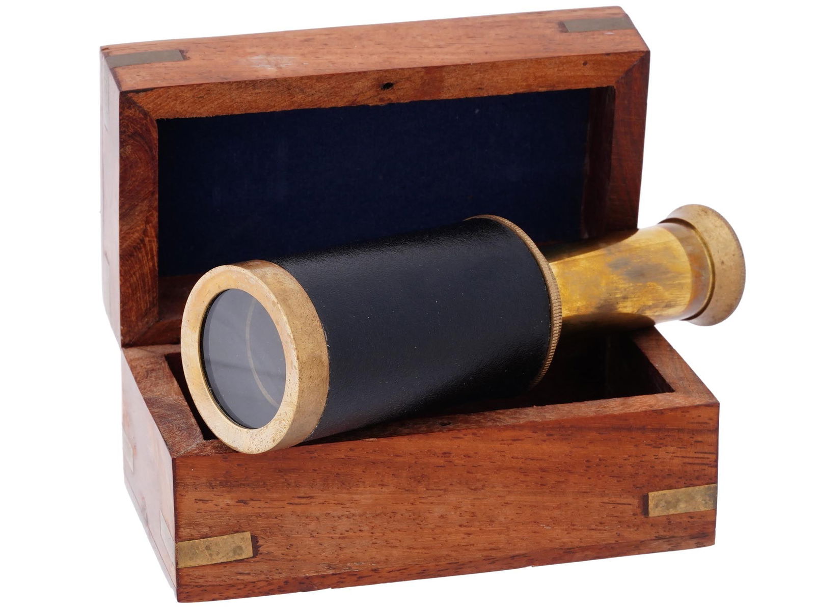 MINIATURE VINTAGE BRASS MARINE SPYGLASS IN WOOD BOX (1 of 15)