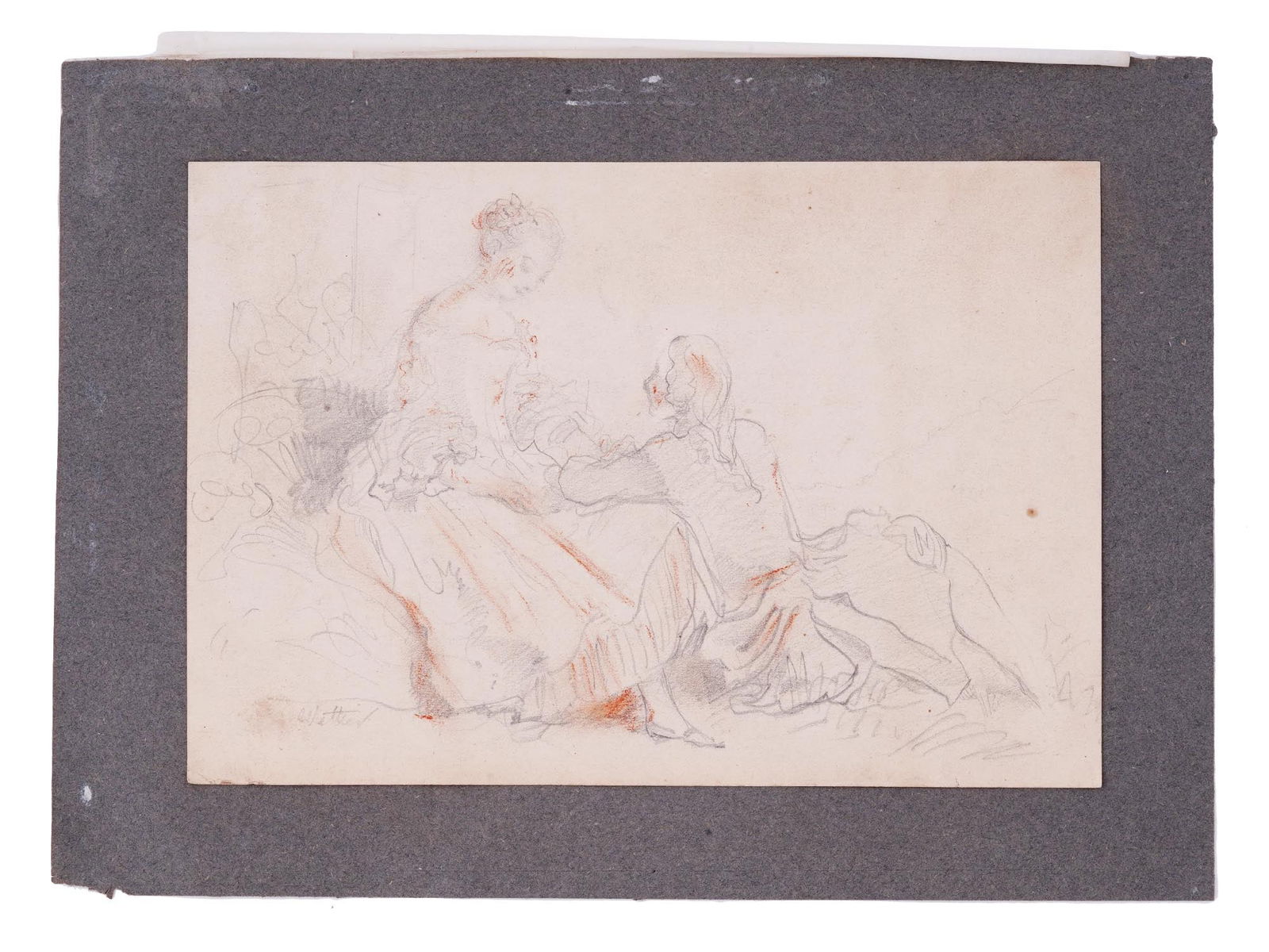 ATTR ANTOINE WATTEAU FRENCH SKETCH PENCIL PAINTING (1 of 5)