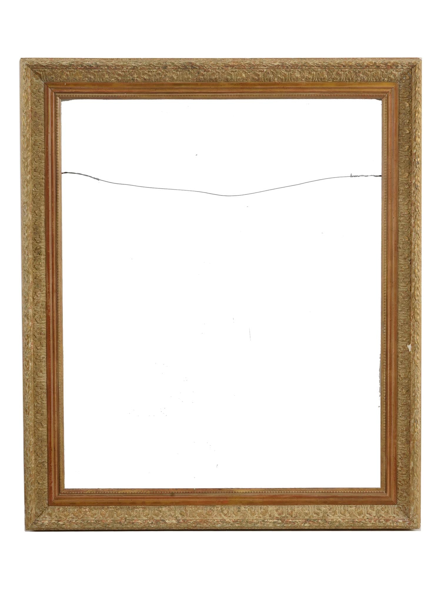 ANTIQUE CONTINENTAL ORNAMENTAL GILT WOODEN FRAME: An antique Continental gilt wooden frame. The frame is adorned with a hand carved relief foliage and scrollwork ornaments. Circa: late 19th century to early 20th century. Antique and Vintage Wood Fram