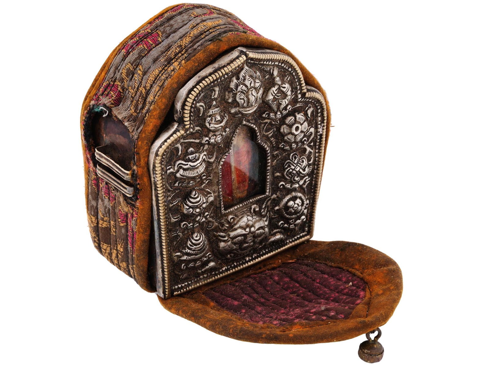 TIBETAN SILVER GAU BOX IN A HAND SEWN BAG (1 of 11)