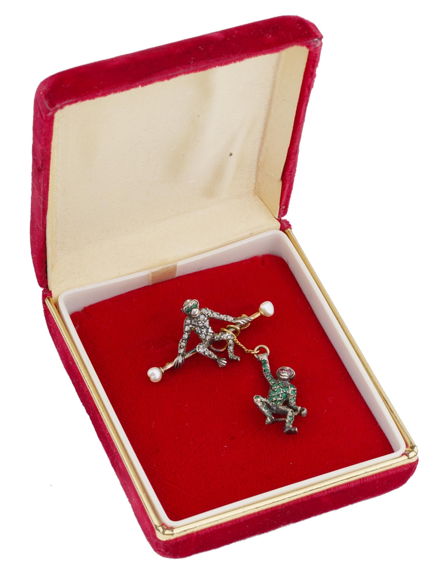 VICTORIAN SILVER GOLD GEMS DIAMONDS MONKEYS BROOCH (1 of 3)