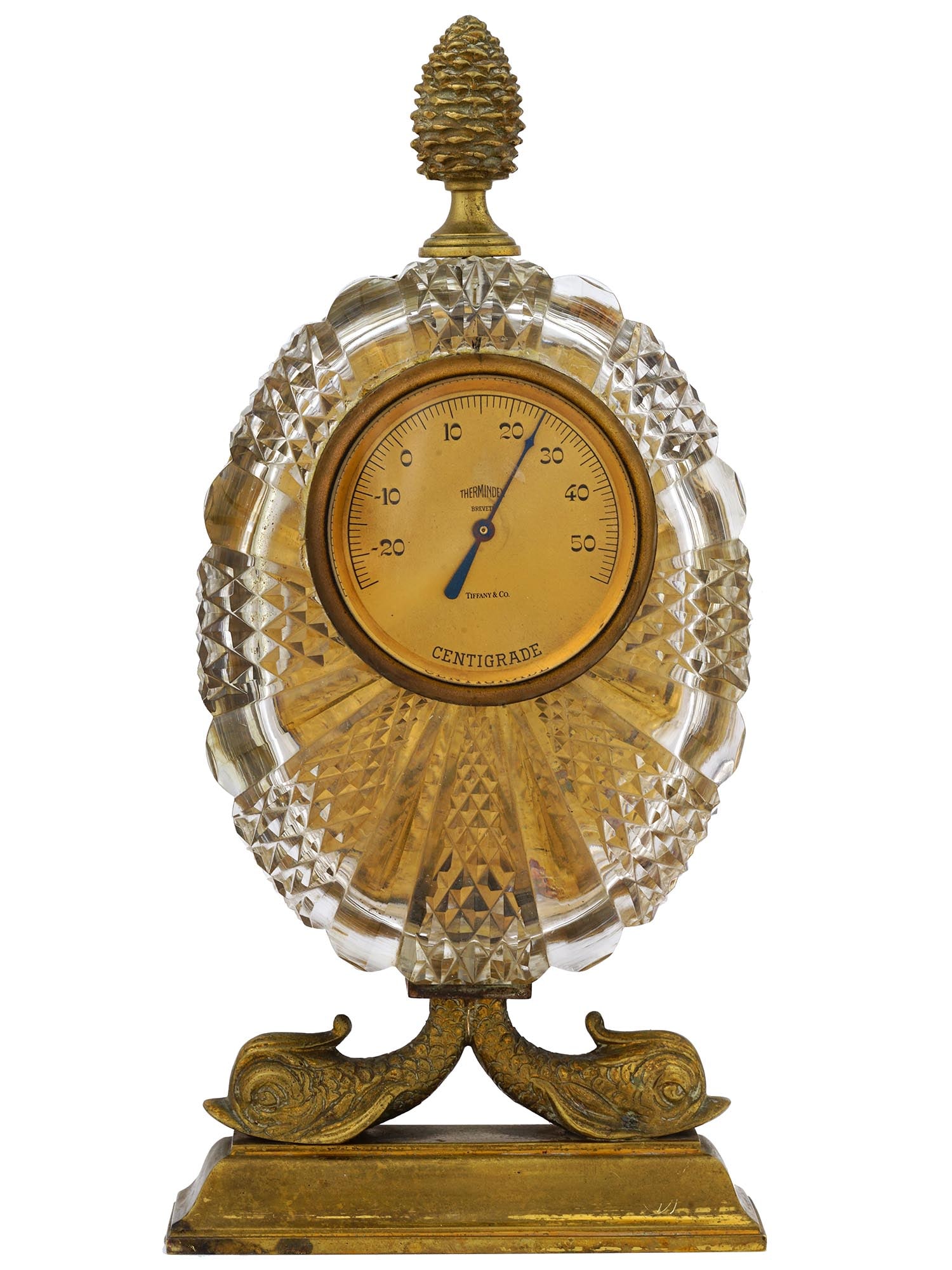 TIFFANY AND CO GILT BRASS CUT CRYSTAL THERMOMETER (1 of 10)