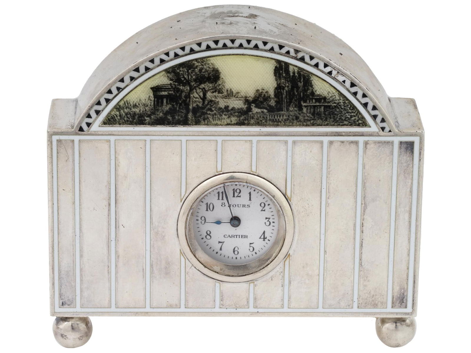 MID CENT CARTIER 8 DAYS SILVER ENAMEL TRAVEL CLOCK (1 of 6)