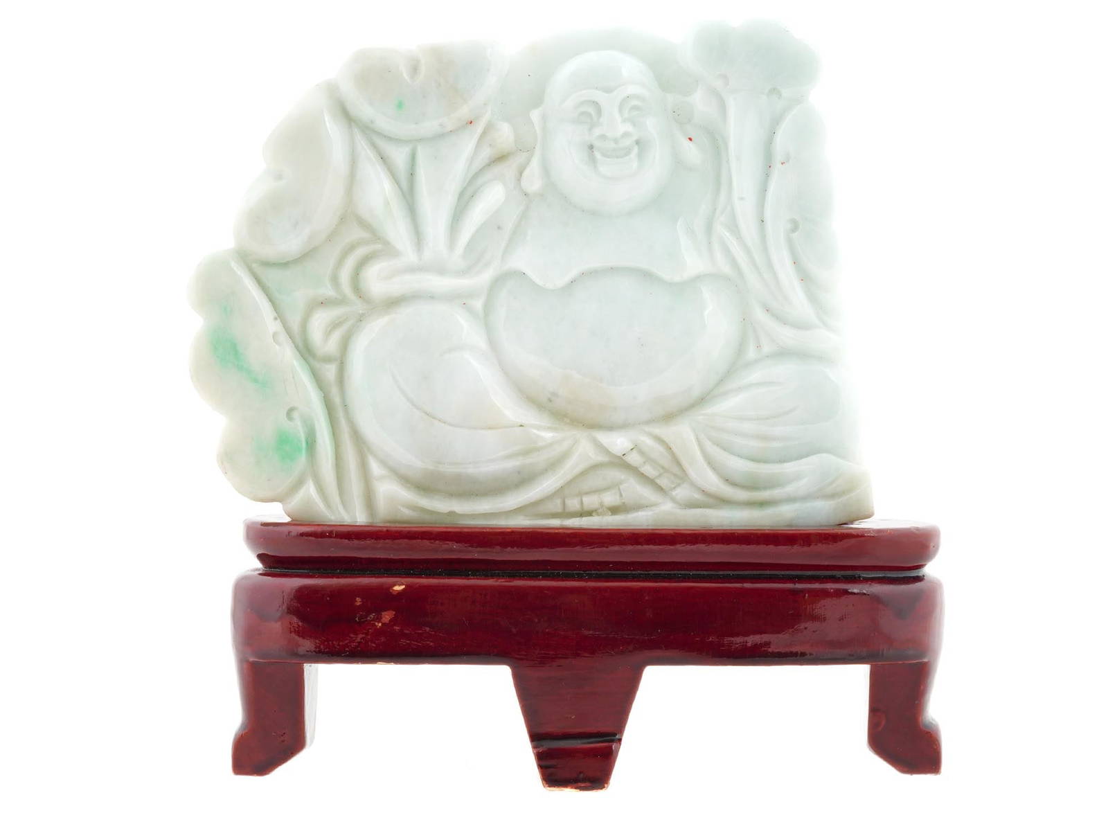 Chinese Carved Jade Buddha Figurine With Wood Stand Auction
