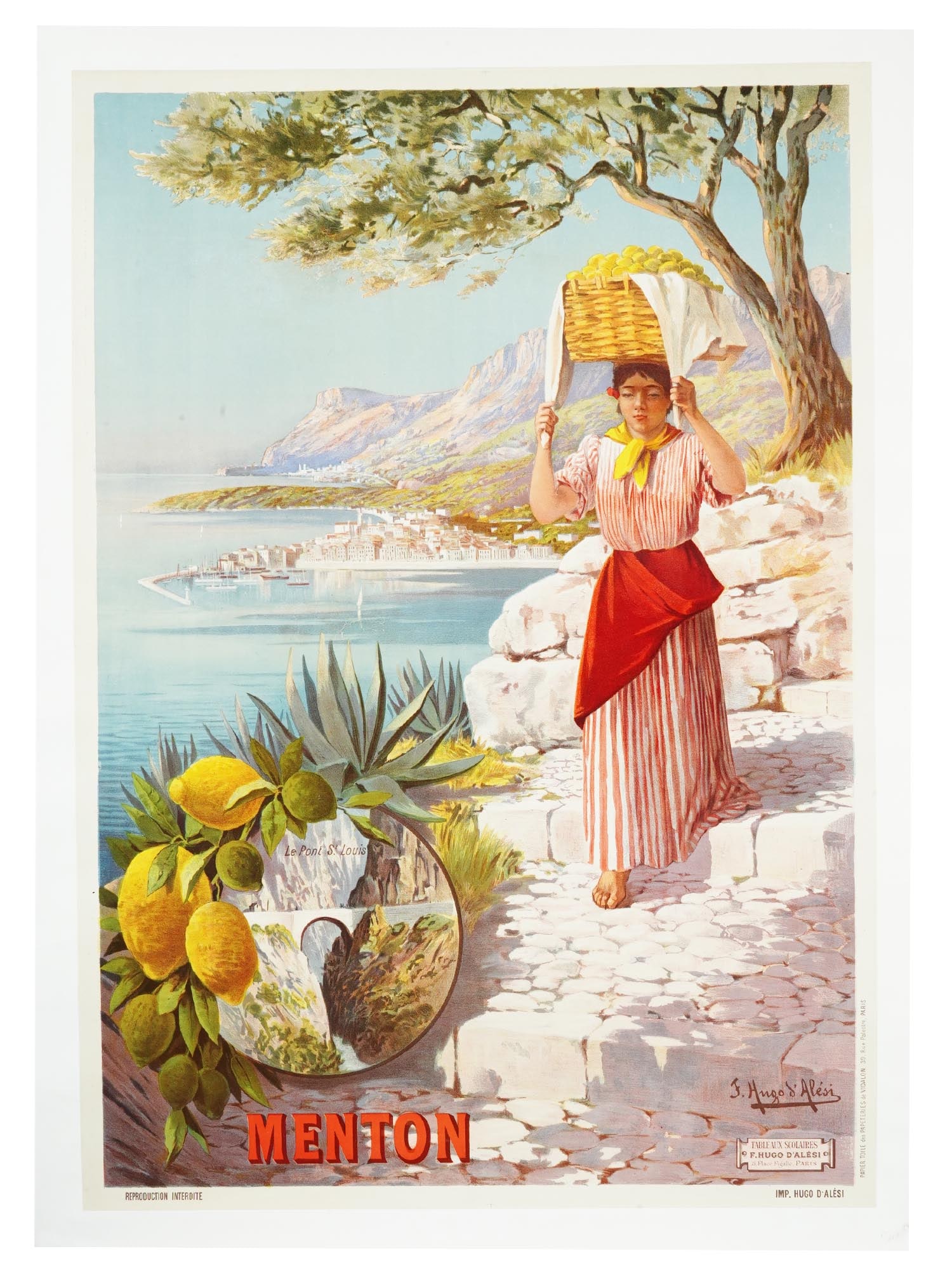 FRENCH TRAVEL POSTER MENTON HUGO D ALESI C 1900 (1 of 6)