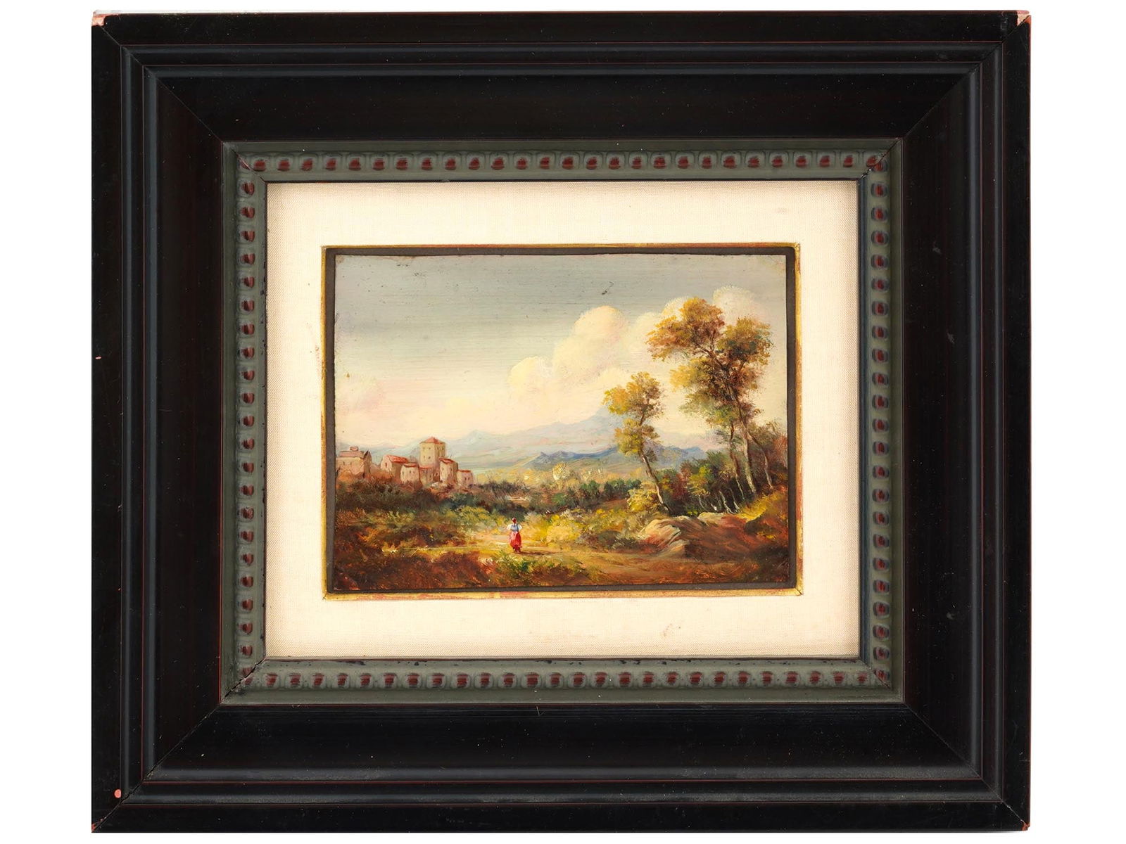ANTIQUE 19TH C RURAL LANDSCAPE OIL ON TIN PAINTING (1 of 4)