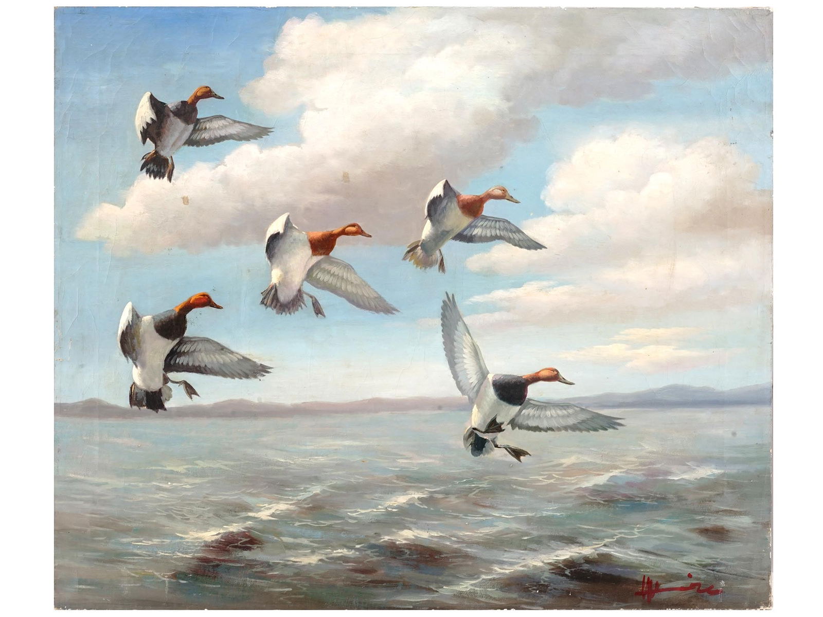 MID CENT SEASCAPE WITH DUCKS OIL PAINTING SIGNED (1 of 6)