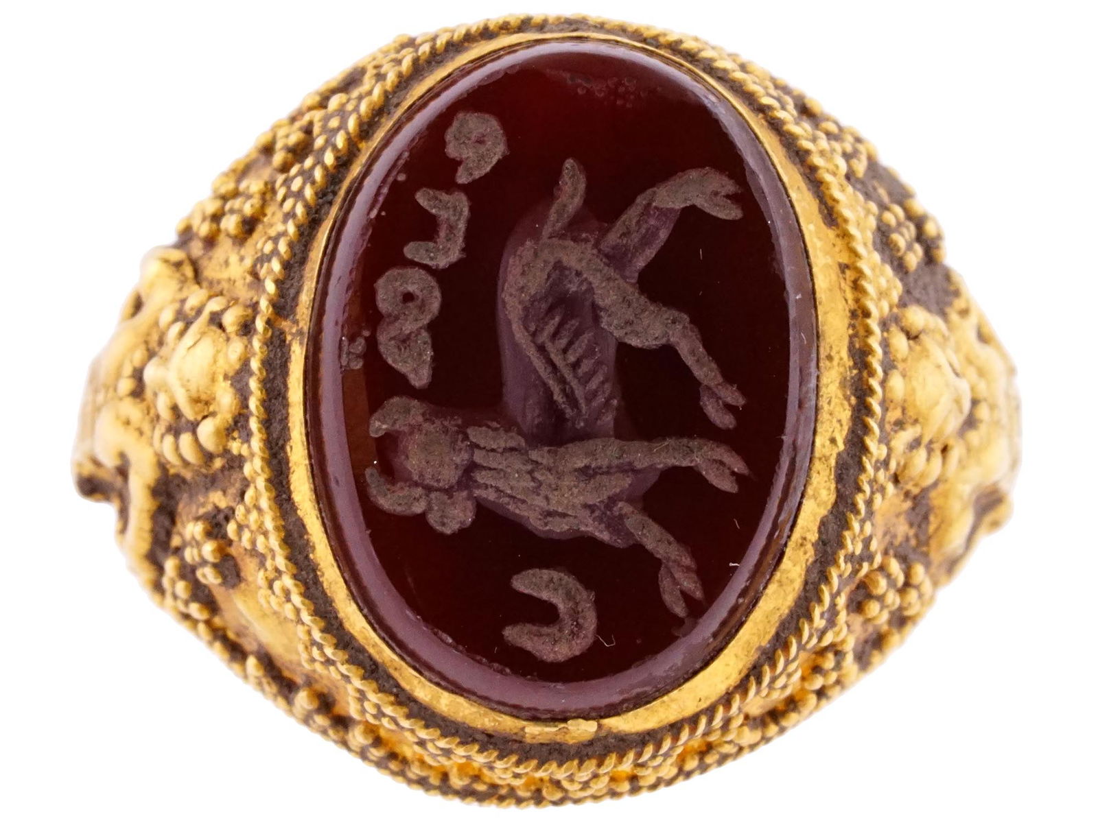 ROMAN GOLD AND HAND CARVED CARNELIAN INTAGLIO RING (1 of 7)