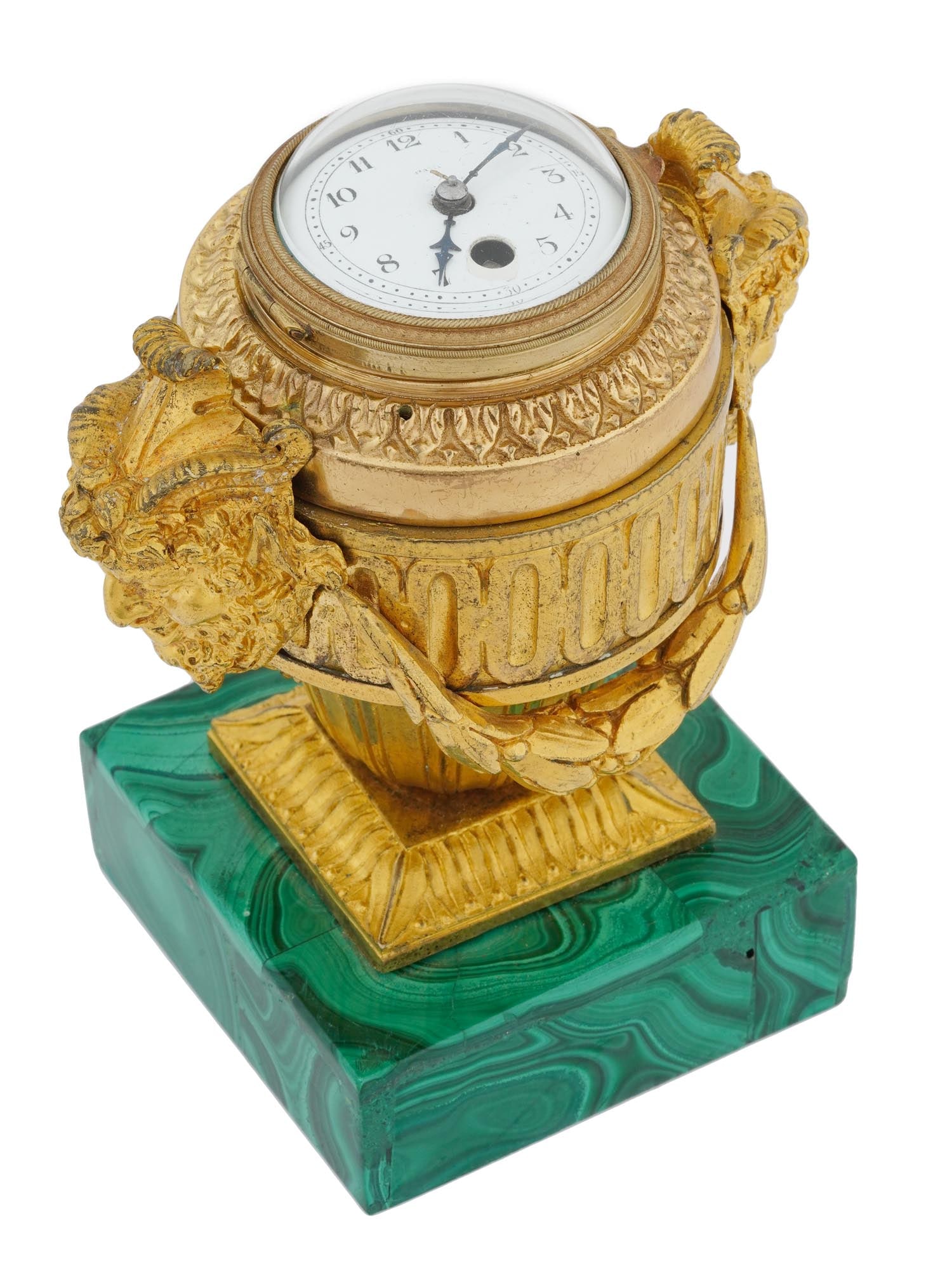 ANTIQUE FRENCH GILT BRASS MALACHITE DESK CLOCK (1 of 9)