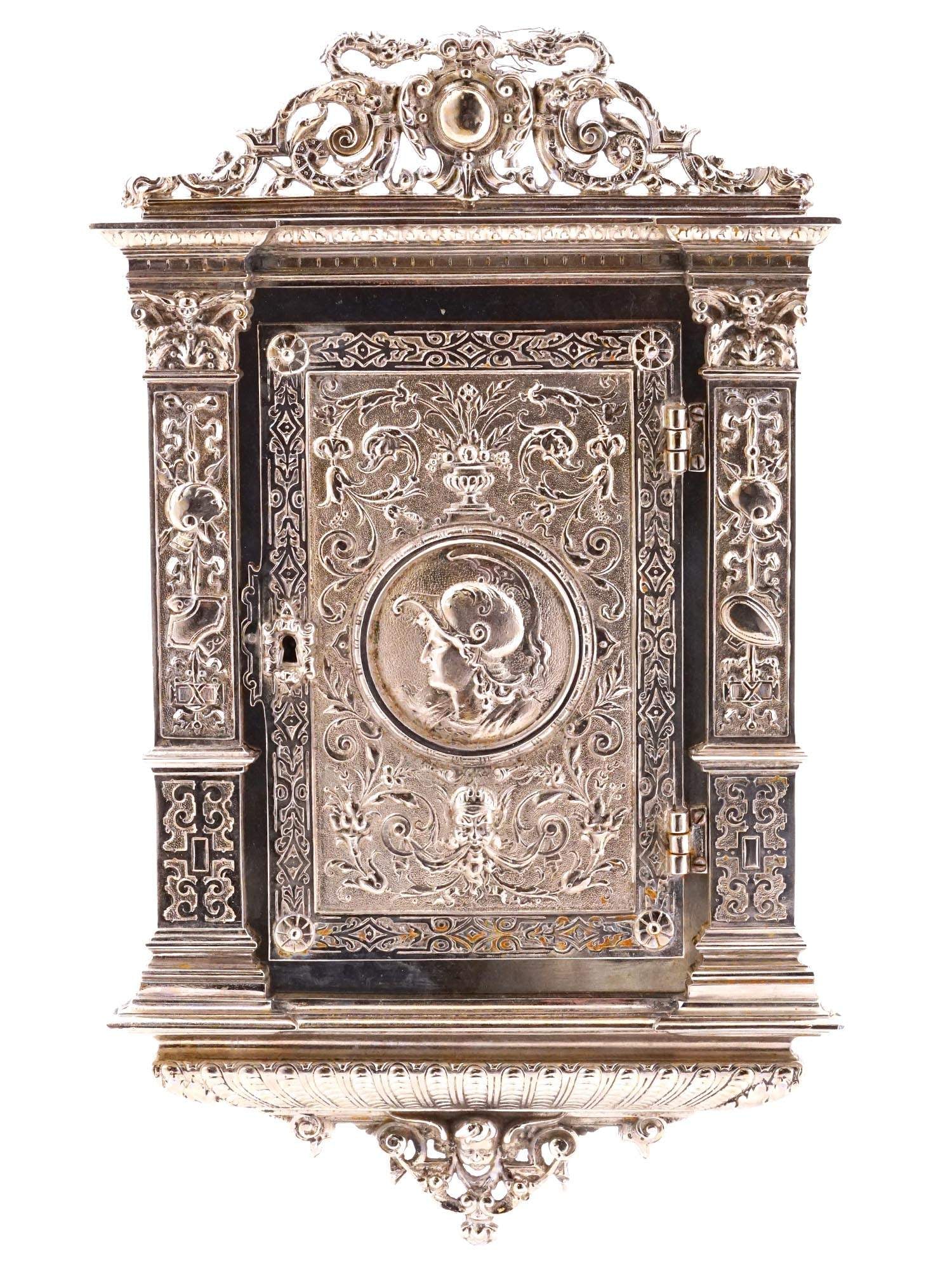 ANTIQUE NEOCLASSICAL SILVER PLATED WALL CABINET (1 of 11)