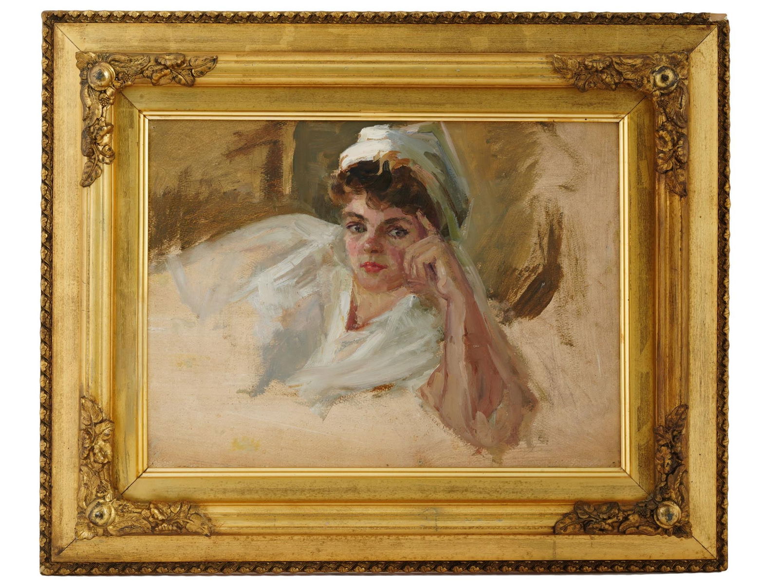 RUSSIAN PORTRAIT OIL PAINTING BY PAULINA KOMOLOVA: Paulina Komolova, Russian, Soviet era, 1916 to 2008, oil painting on canvas, Dreams, 1965. Inscribed, titled, and dated, on the paper labels, on the backside. Framed. Paulina Komolova was a Russian ar