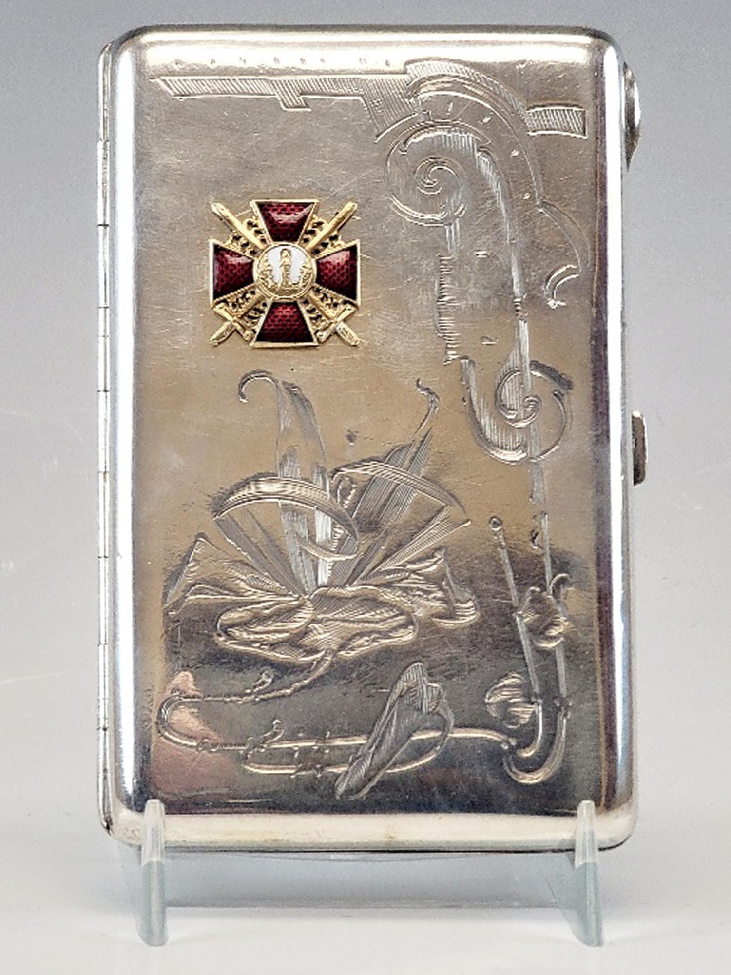ANTIQUE RUSSIAN SILVER CIGARETTE CASE WITH ORDER (1 of 7)