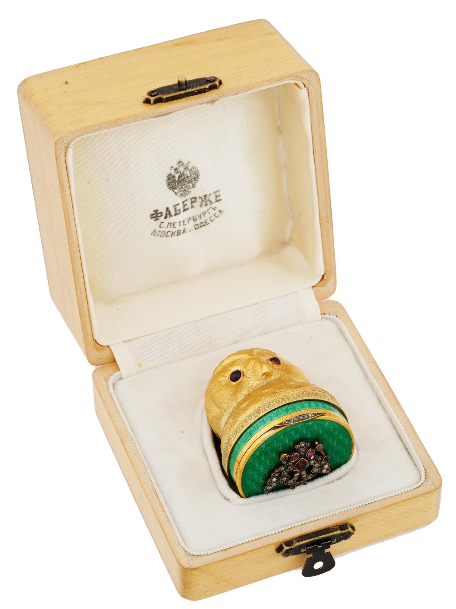RUSSIAN SILVER ENAMEL DIAMONDS GARNETS OWL PILLBOX (1 of 11)