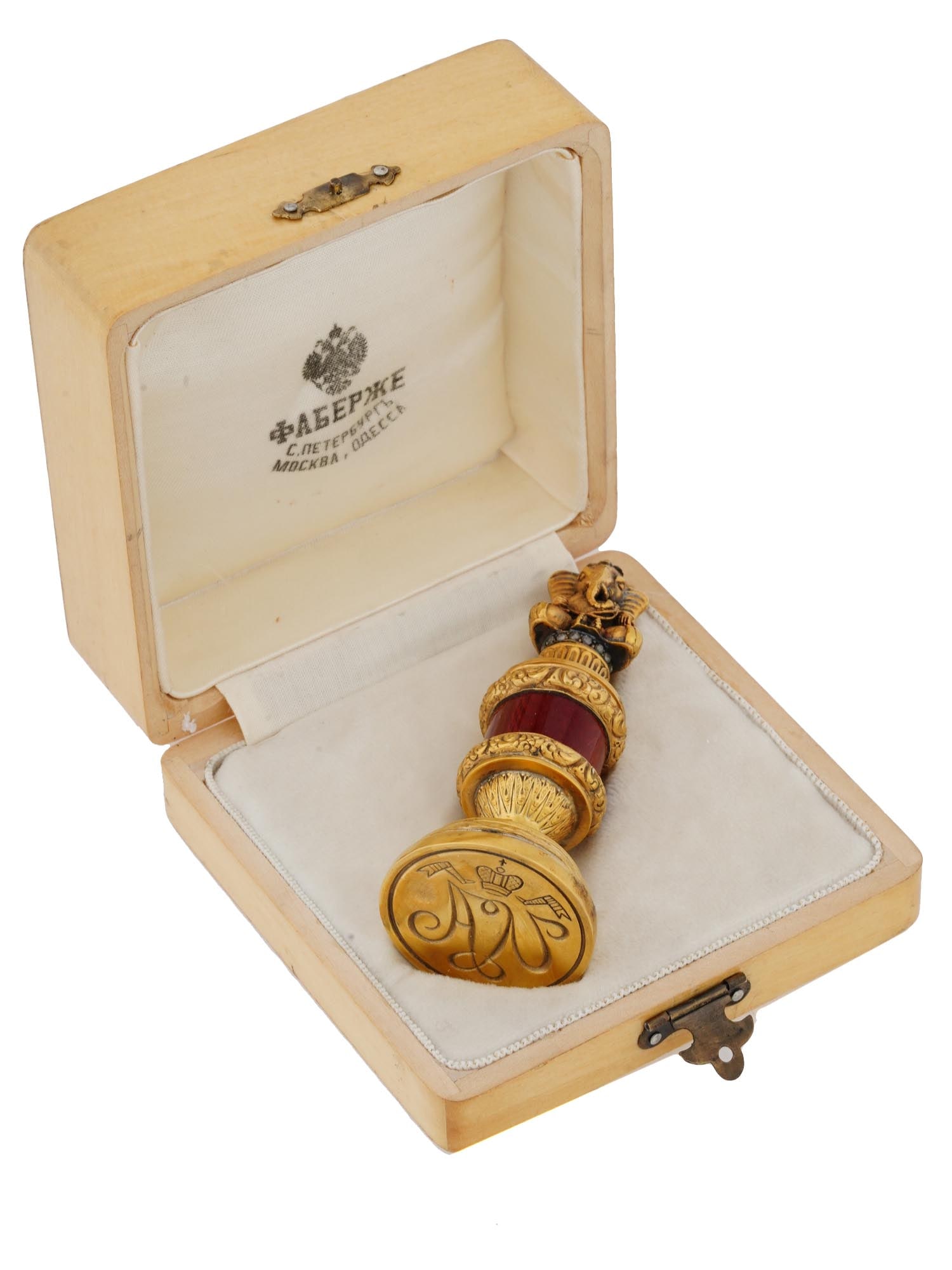 RUSSIAN GILT SILVER ENAMEL DIAMONDS DESK SEAL IOB (1 of 7)