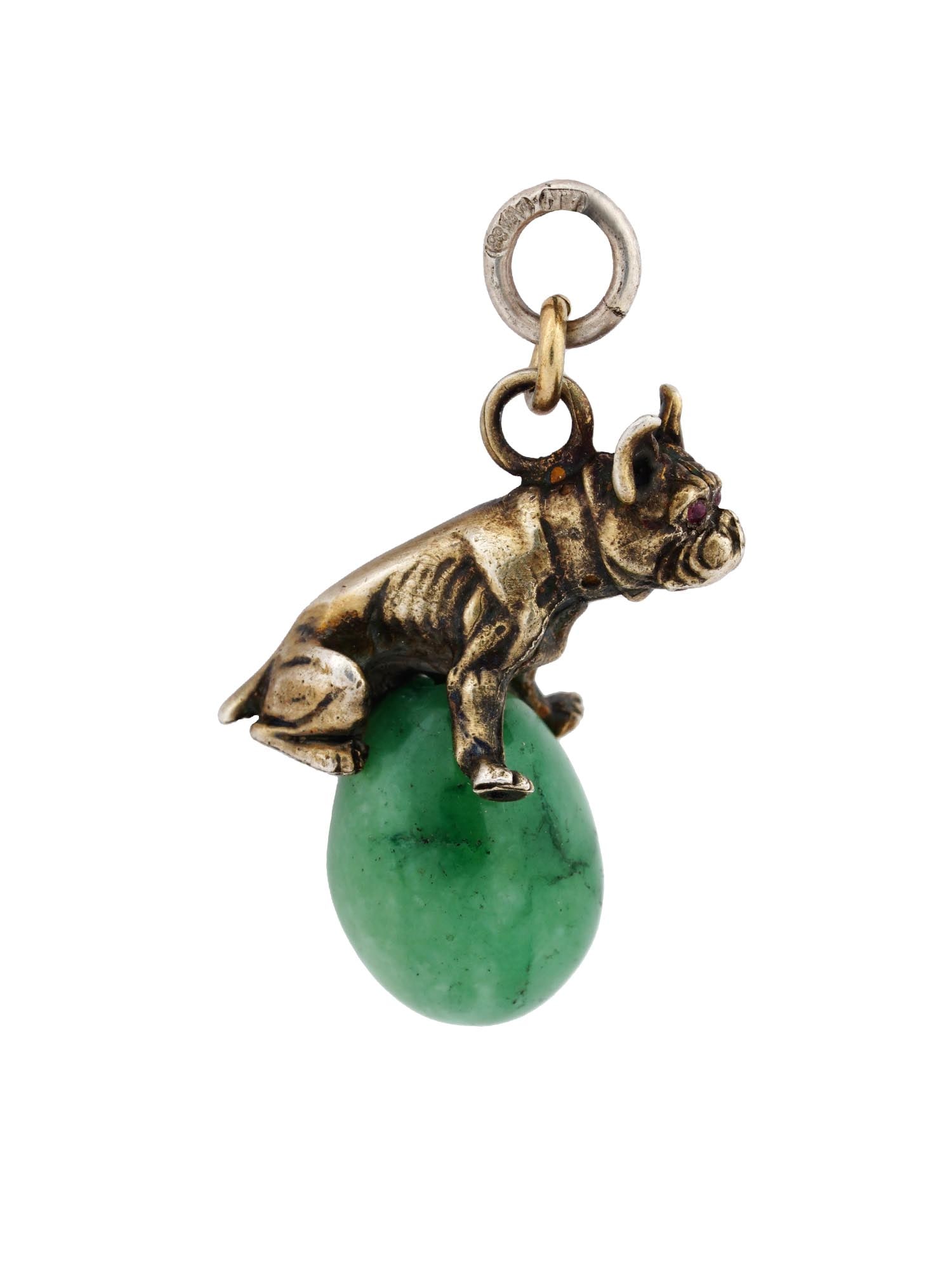 RUSSIAN 88 GILT SILVER JADE DOG FIGURINE EGG PENDANT (1 of 6)