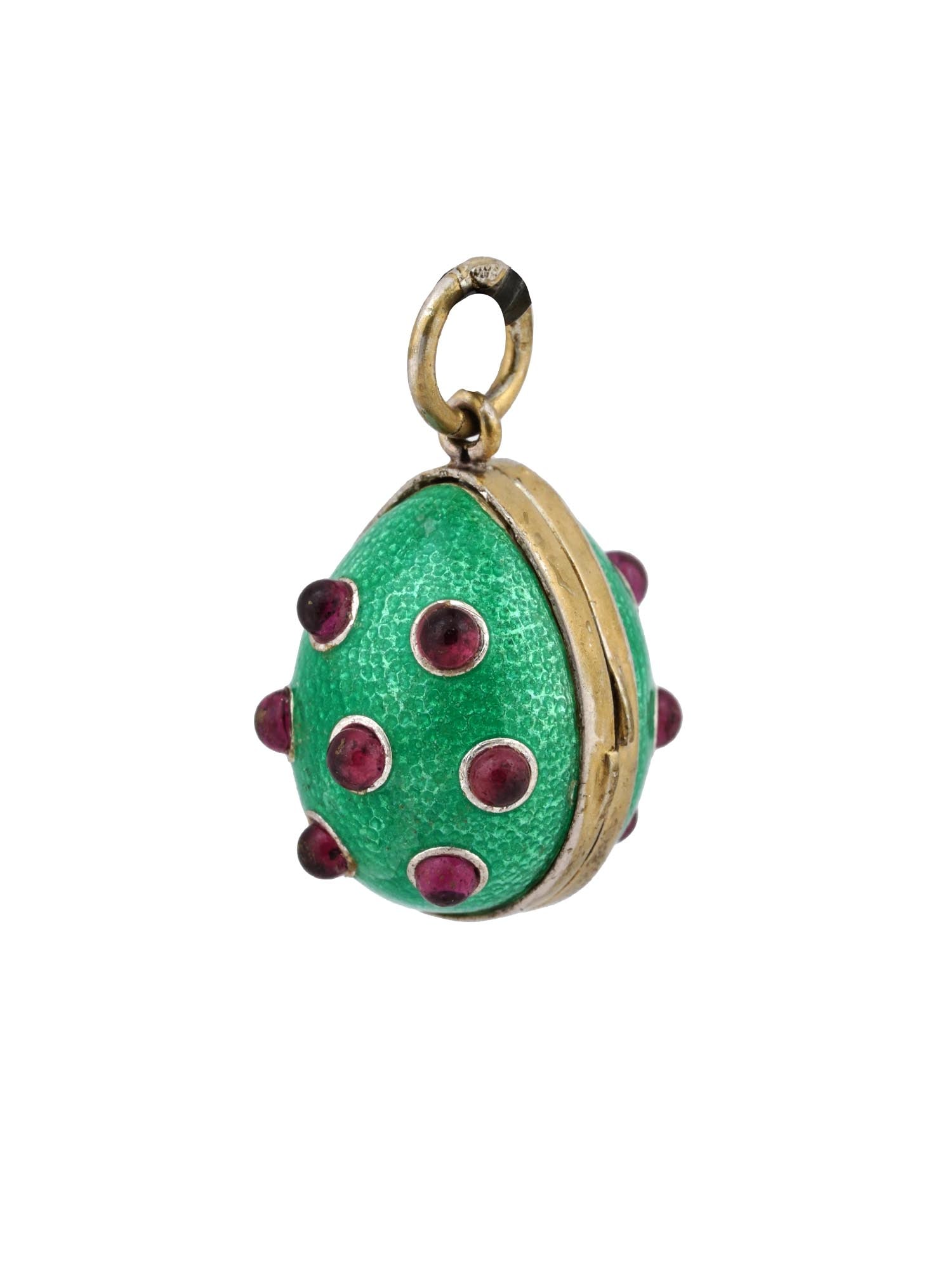 RUSSIAN 88 GILT SILVER ENAMEL RUBY EGG LOCKET PENDANT (1 of 7)