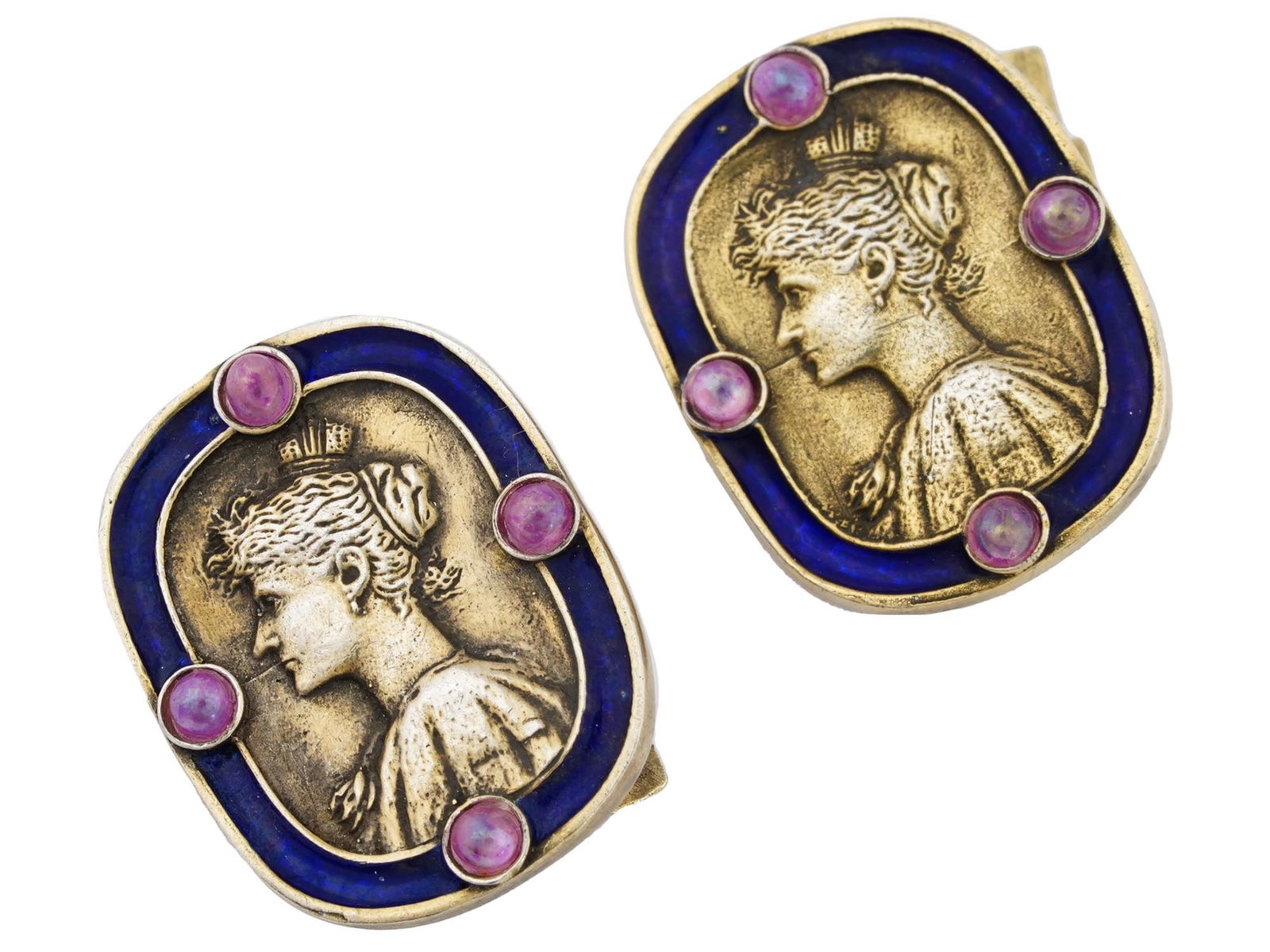 RUSSIAN GILT SILVER ENAMEL AMETHYST CUFFLINKS (1 of 4)