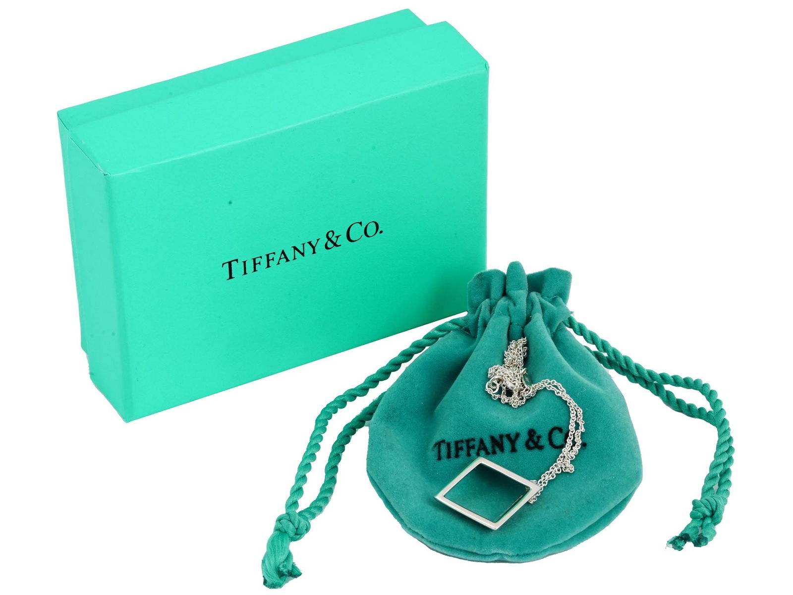 VINTAGE TIFFANY 925 SILVER SQUARE PENDANT ON CHAIN IOB (1 of 7)