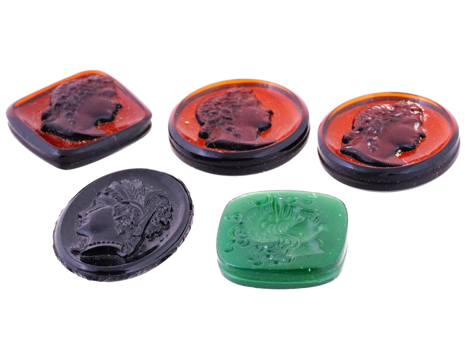 ANCIENT ROMAN MANNER COLOR GLASS INTAGLIO SEALS (1 of 5)