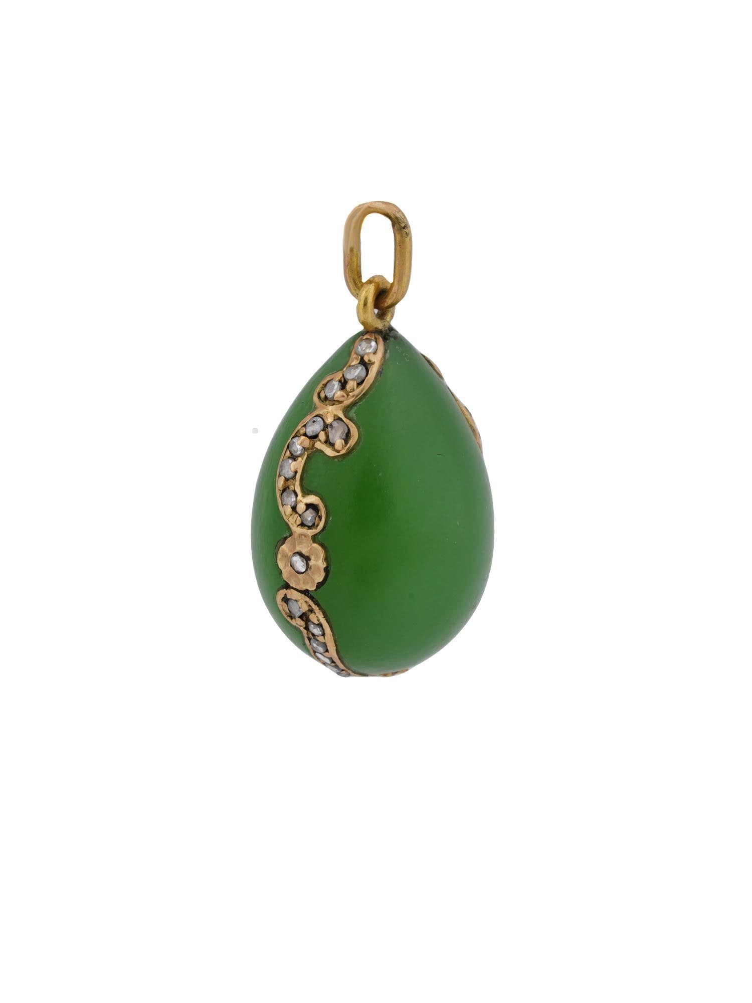 RUSSIAN 56 GOLD DIAMONDS AND JADE EGG PENDANT (1 of 4)