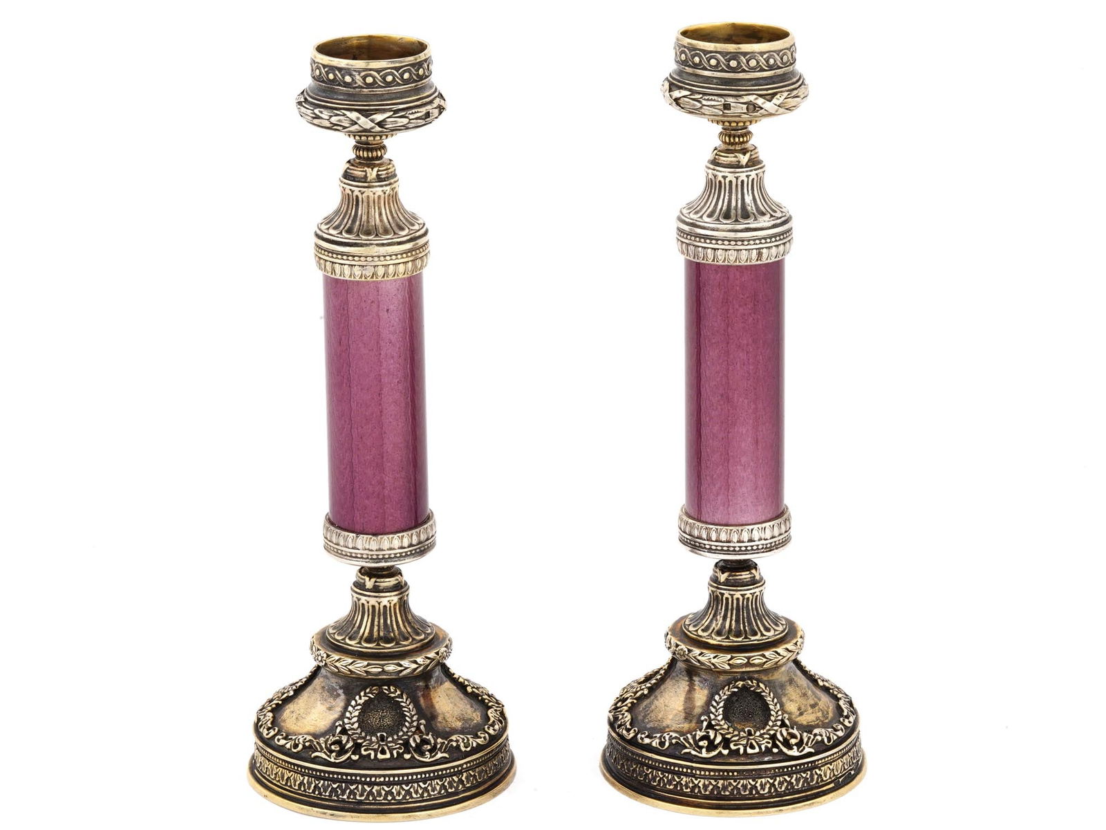 RUSSIAN 88 SILVER GUILLOCHE ENAMEL CANDLESTICKS (1 of 9)