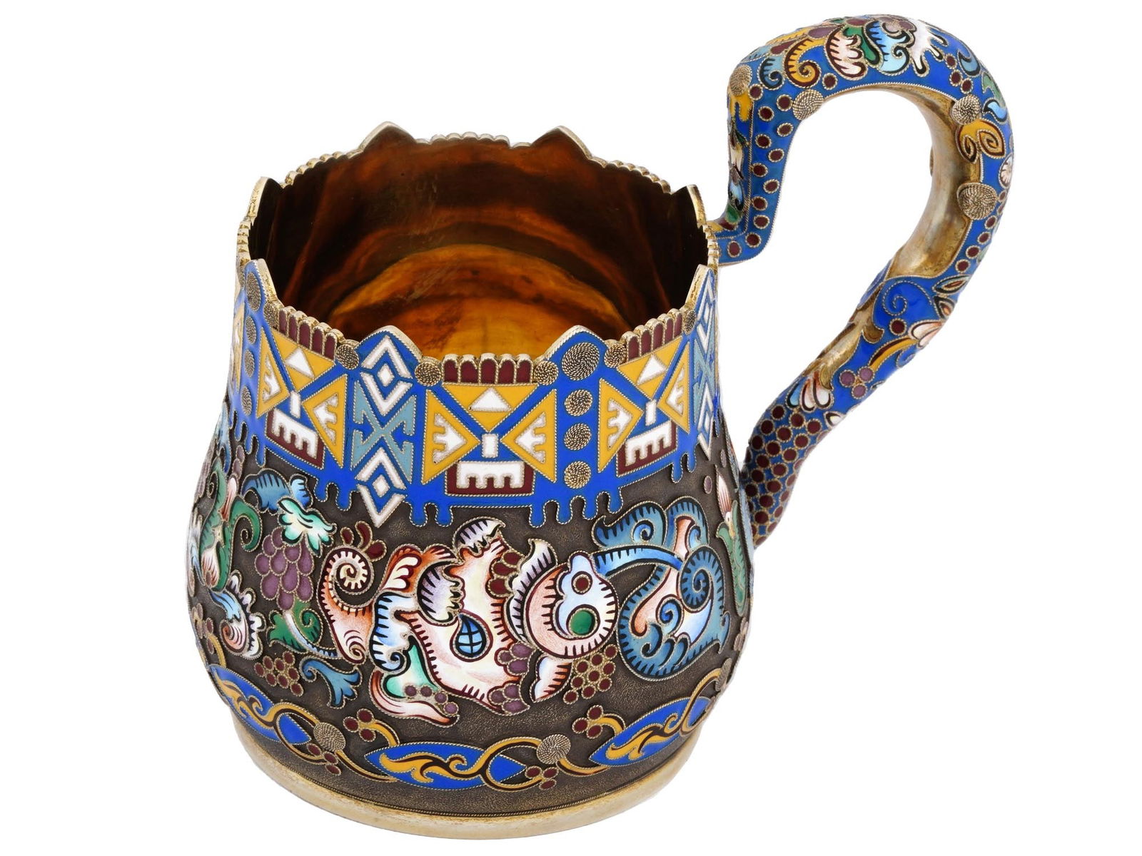 LARGE RUSSIAN 88 GILT SILVER CLOISONNE ENAMEL CUP (1 of 8)