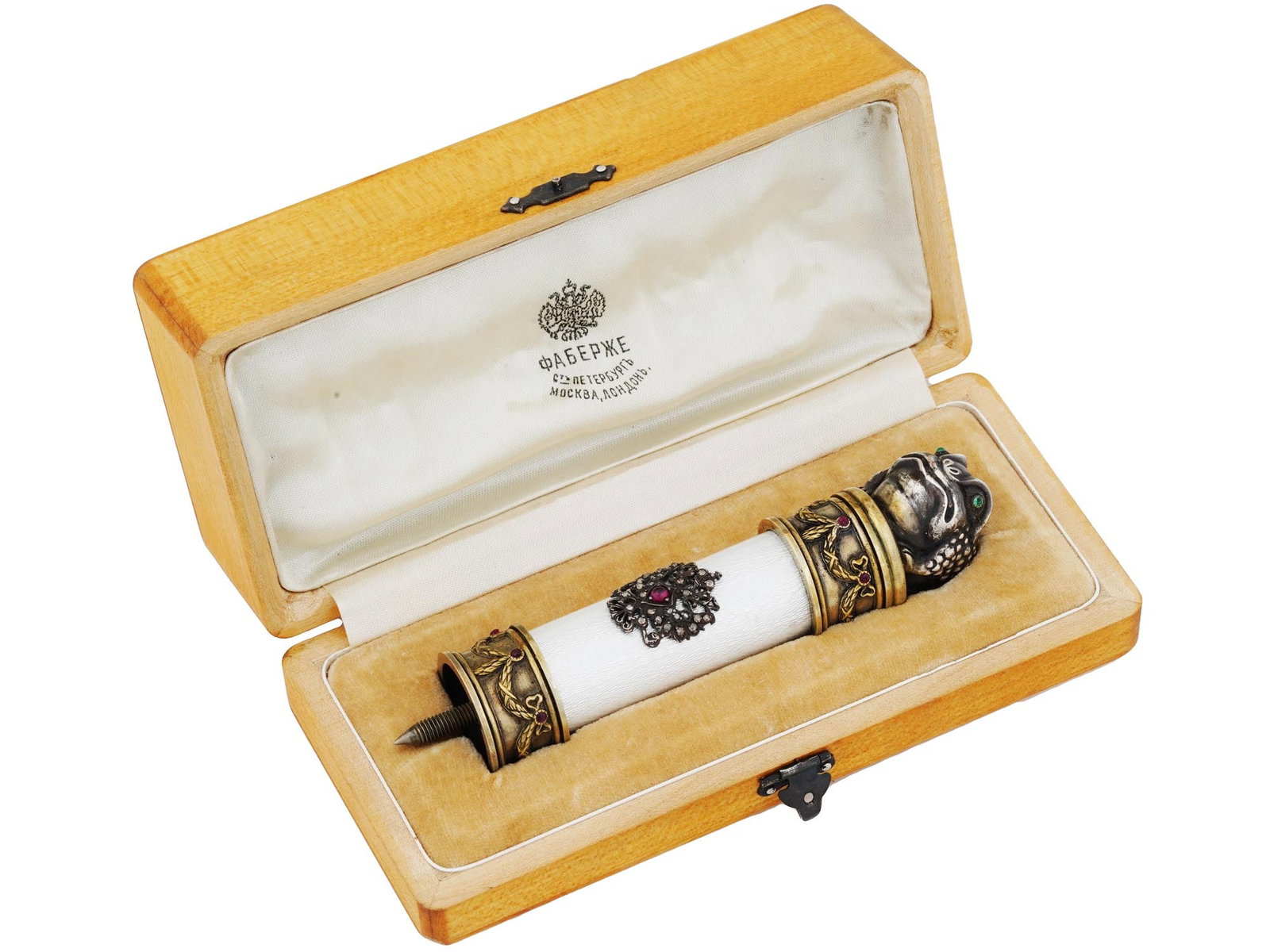 RUSSIAN 88 GILT SILVER CANE HANDLE WITH FROG FIGURINE (1 of 8)