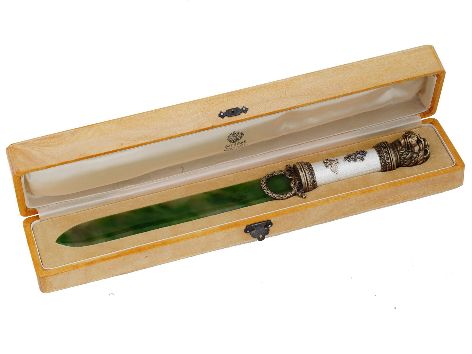 RUSSIAN 88 GILT SILVER ENAMEL JADE LETTER OPENER KNIFE (1 of 6)