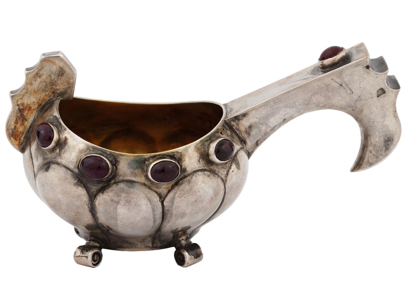 RUSSIAN 84 GILT SILVER KOVSH WITH GEMSTONES (1 of 7)