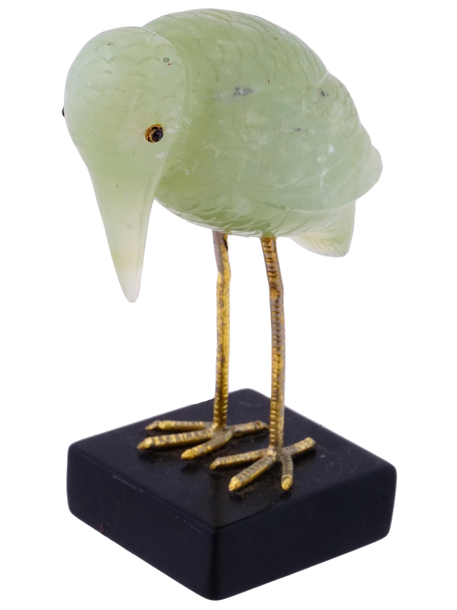 ANTIQUE GILT BRASS CARVED JADE HERON BIRD FIGURINE (1 of 10)