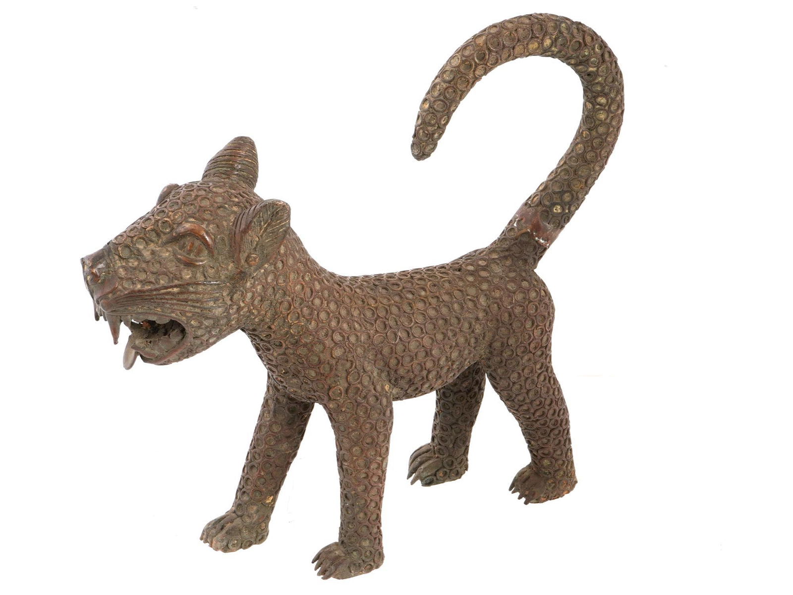 WEST AFRICA BENIN BRONZE FIGURE OF ROYAL LEOPARD (1 of 10)