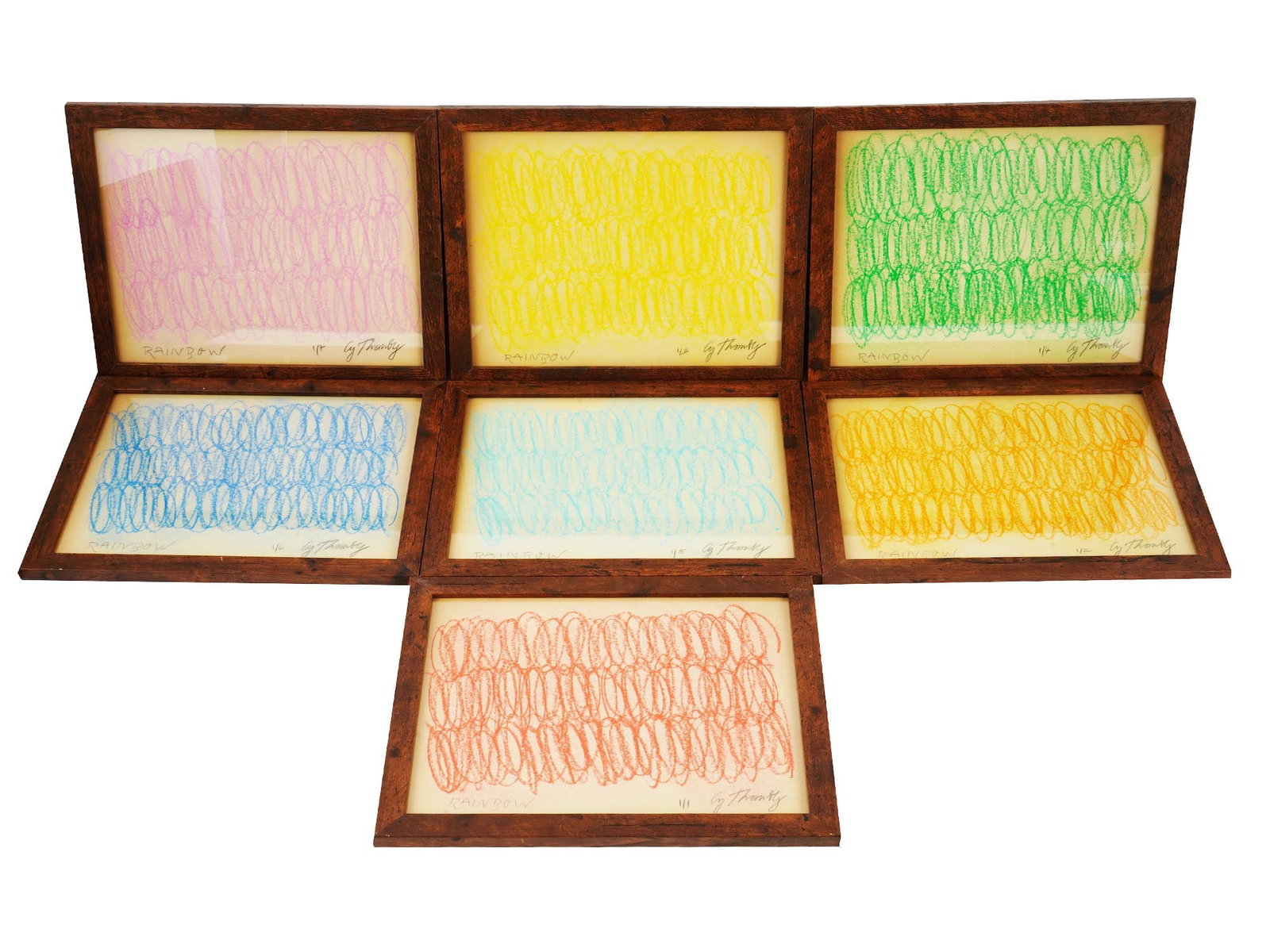 SET OF SEVEN RAINBOW PASTEL PAINTING BY CY TWOMBLY (1 of 8)