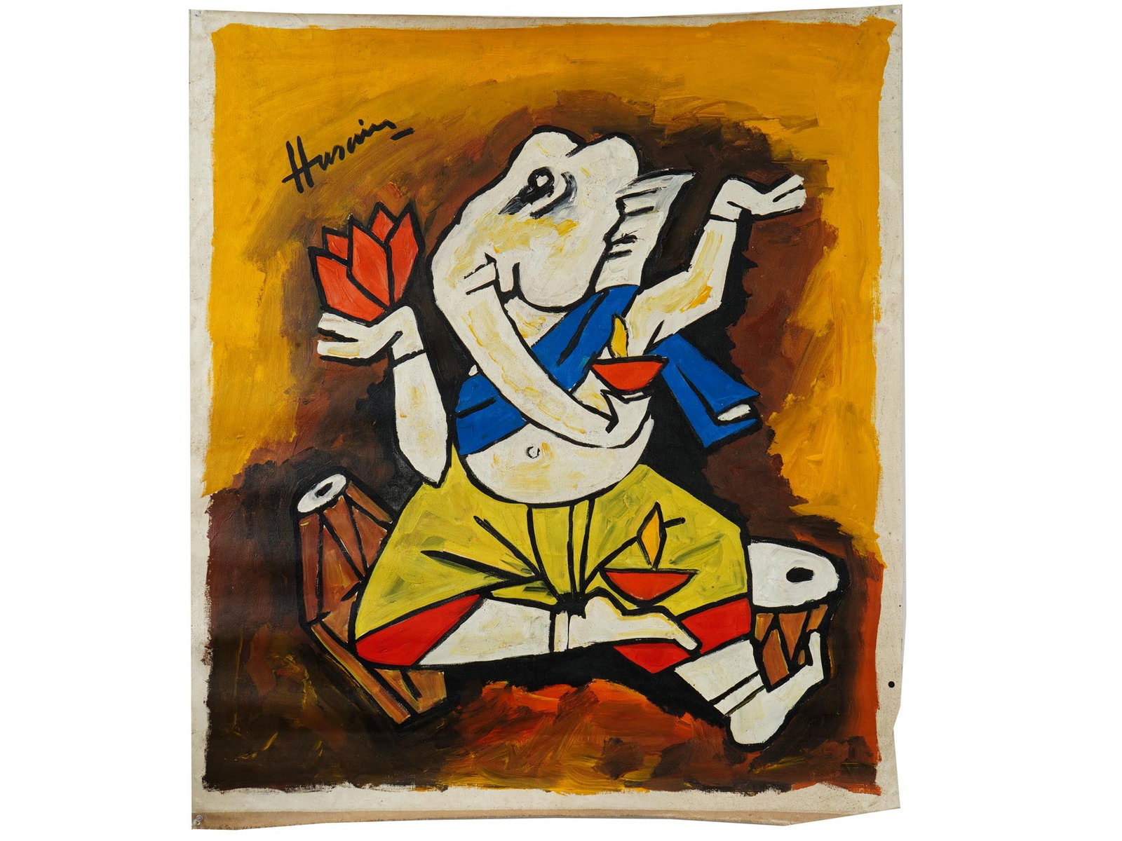 MAQBOOL FIDA HUSAIN INDIAN ACRYLIC PAINTING (1 of 6)