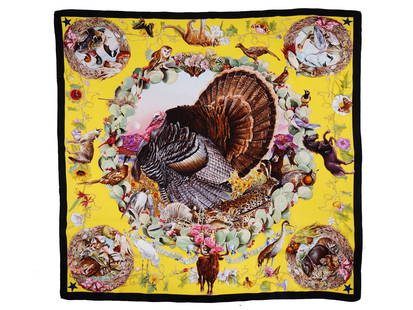 HERMES FAUNA FLORA TEXAS SILK SCARF BY OLIVER KERMIT: A vintage French Hermes Paris, Fauna and Flora of Texas, silk scarf by Oliver Kermit. The print was designed in 1986. Kermit Oliver is the first American artist invited to design for Hermes. Kermits a