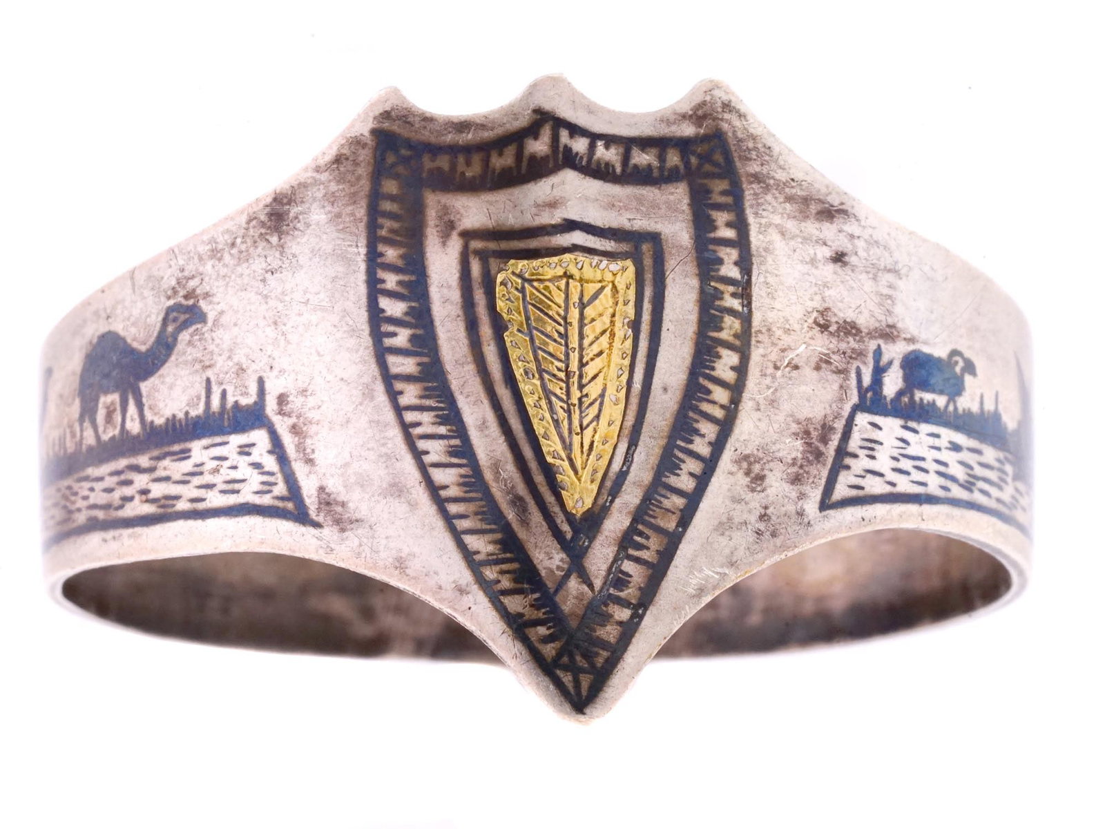 MID CENT IRAQI SILVER NIELLO AND GOLD BANGLE BRACELET (1 of 6)