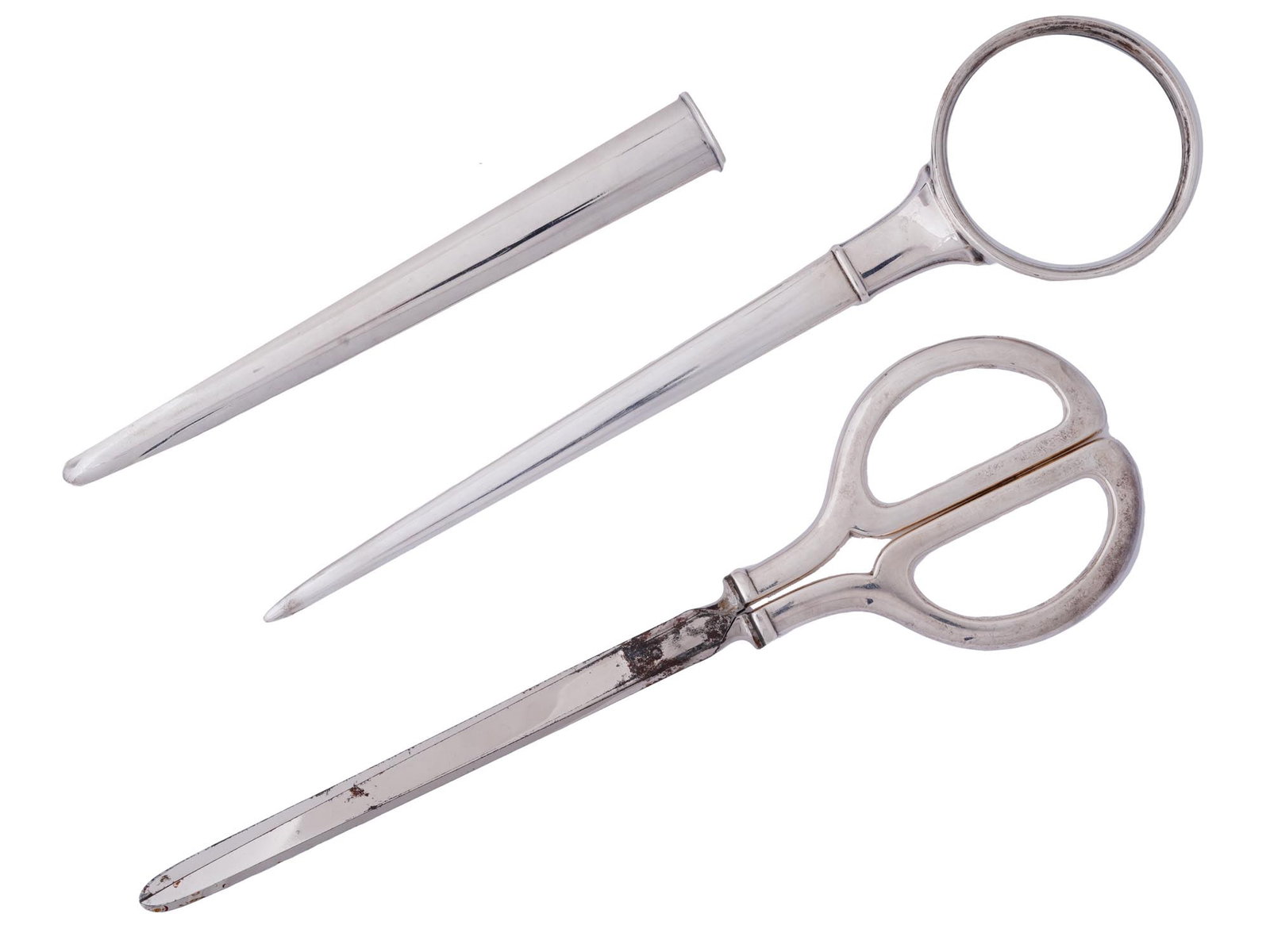 VTG TIFFANY SILVER MAGNIFYING GLASS SCISSOR IN HOLDER (1 of 7)
