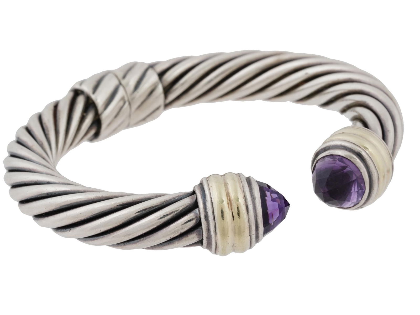 DAVID YURMAN SILVER AMETHYST CABLE CUFF BRACELET (1 of 8)