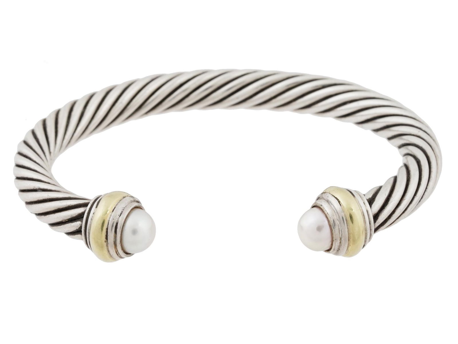 DAVID YURMAN 14K GOLD SILVER PEARL CUFF BRACELET (1 of 8)
