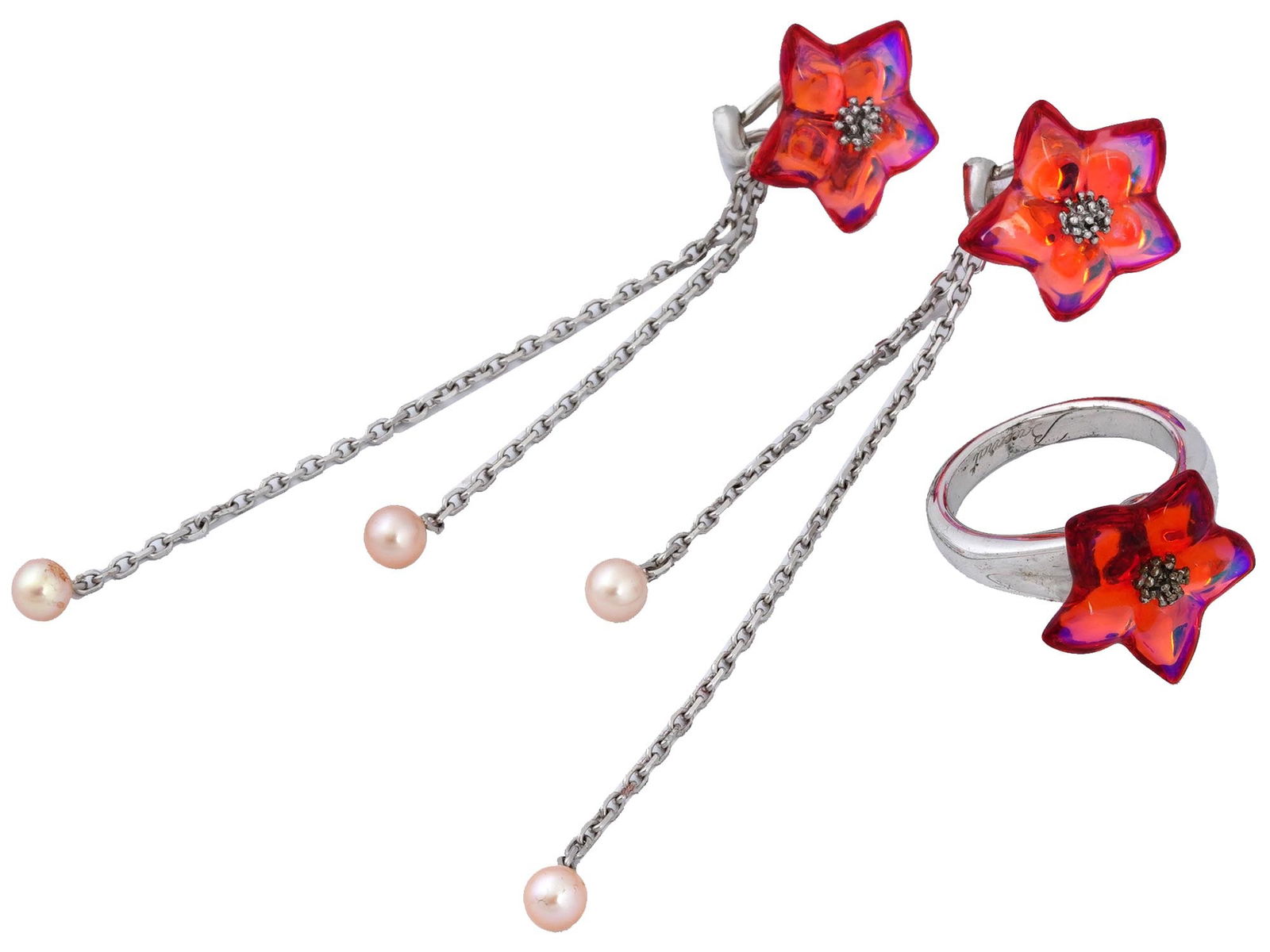 BACCARAT BLOSSOM SILVER CRYSTAL RING AND EARRINGS (1 of 10)