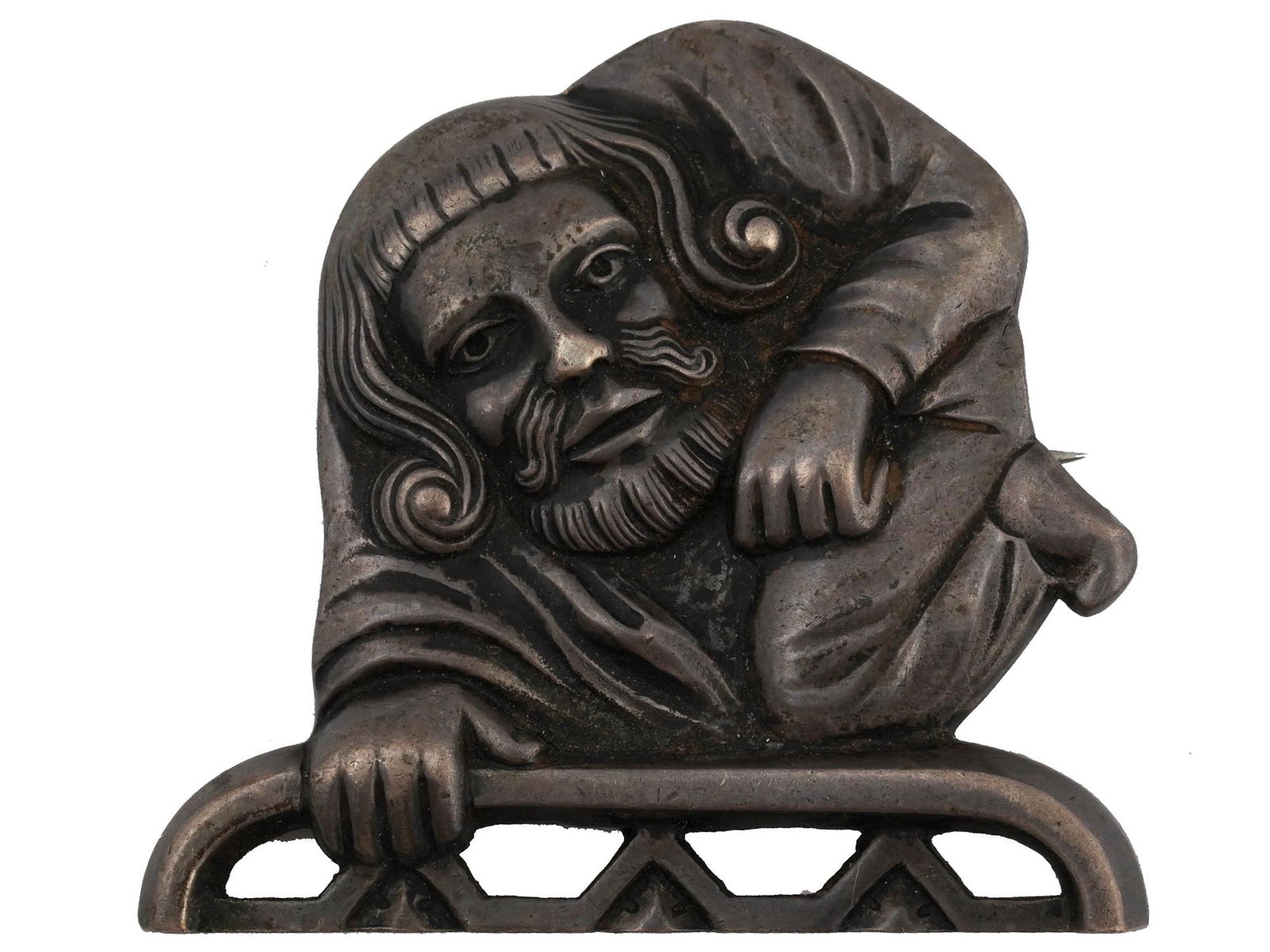 EUROPEAN NETSUKE MANNER SCULPTURAL 830 SILVER BROOCH (1 of 4)