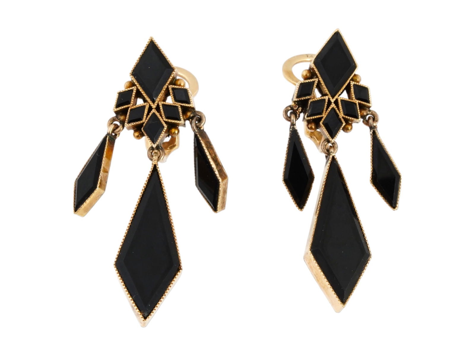 VINTAGE 14K GOLD ONYX ART DECO CLIP ON EARRINGS (1 of 4)