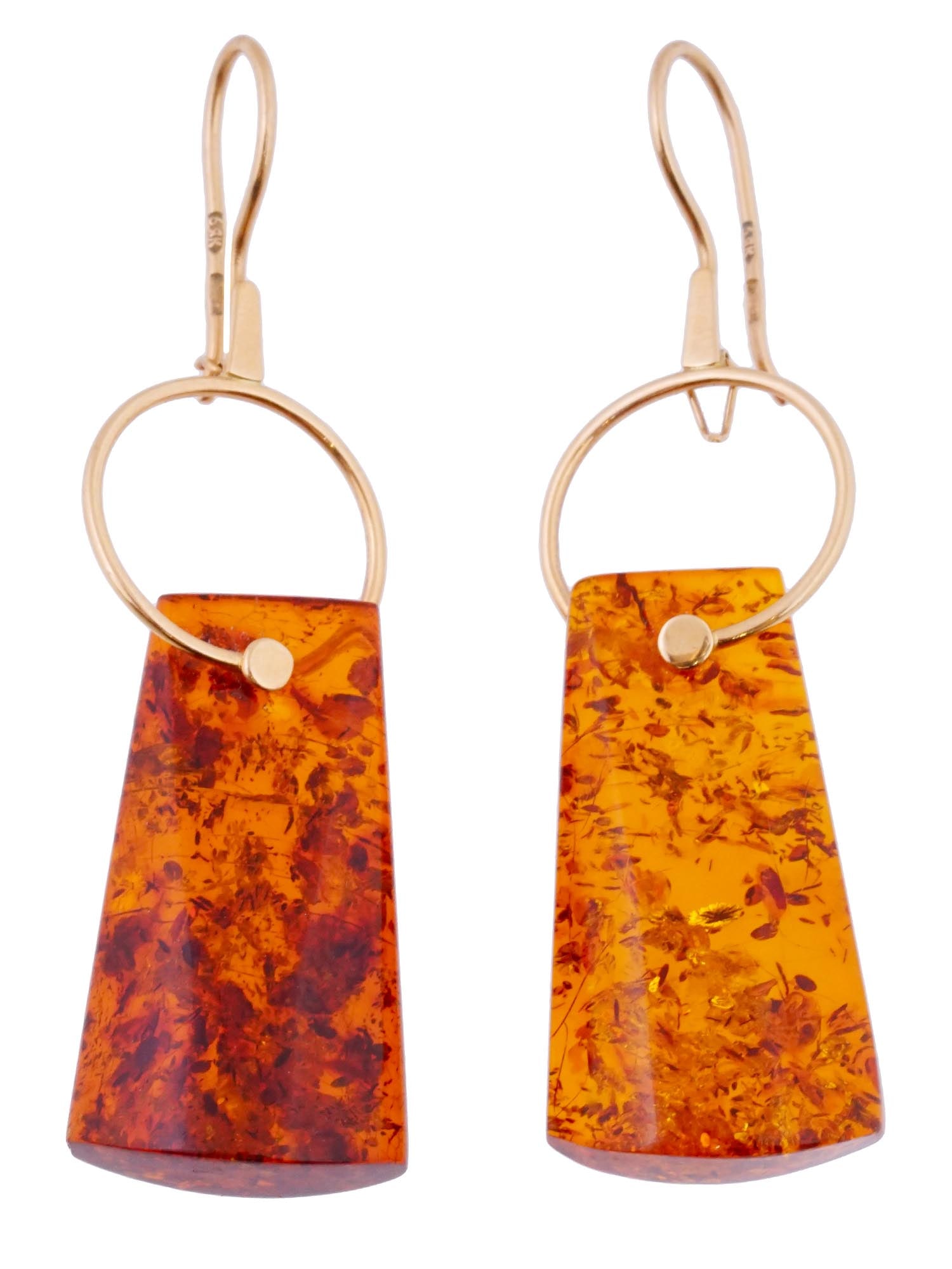 RUSSIAN SOVIET NATURAL AMBER 14K GOLD DANGLE EARRINGS (1 of 5)