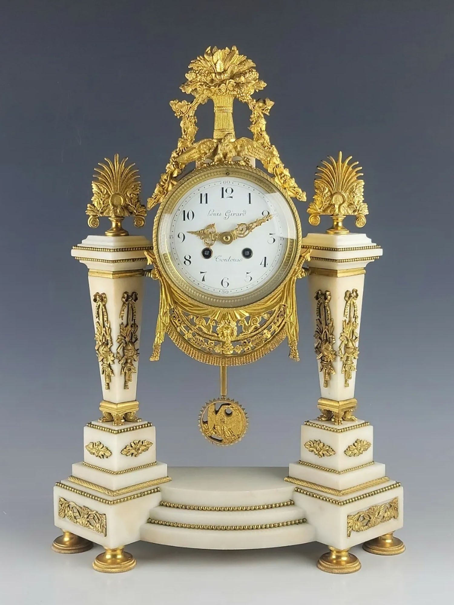 ANTIQUE FRENCH EMPIRE ORMOLU MARBLE MANTEL CLOCK (1 of 8)
