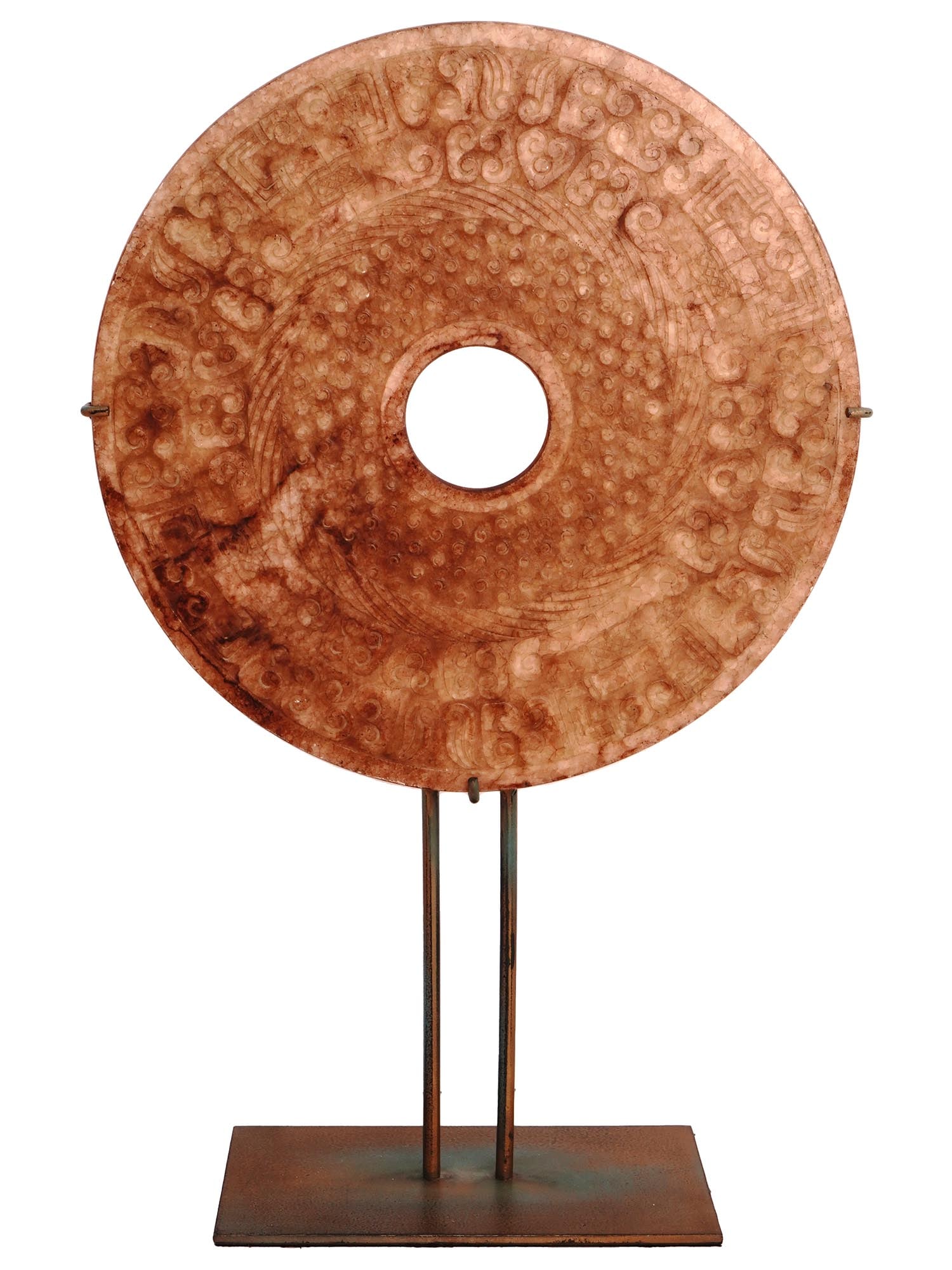CHINESE NEOLITHIC STYLE JADE BI DISC WITH STAND (1 of 10)