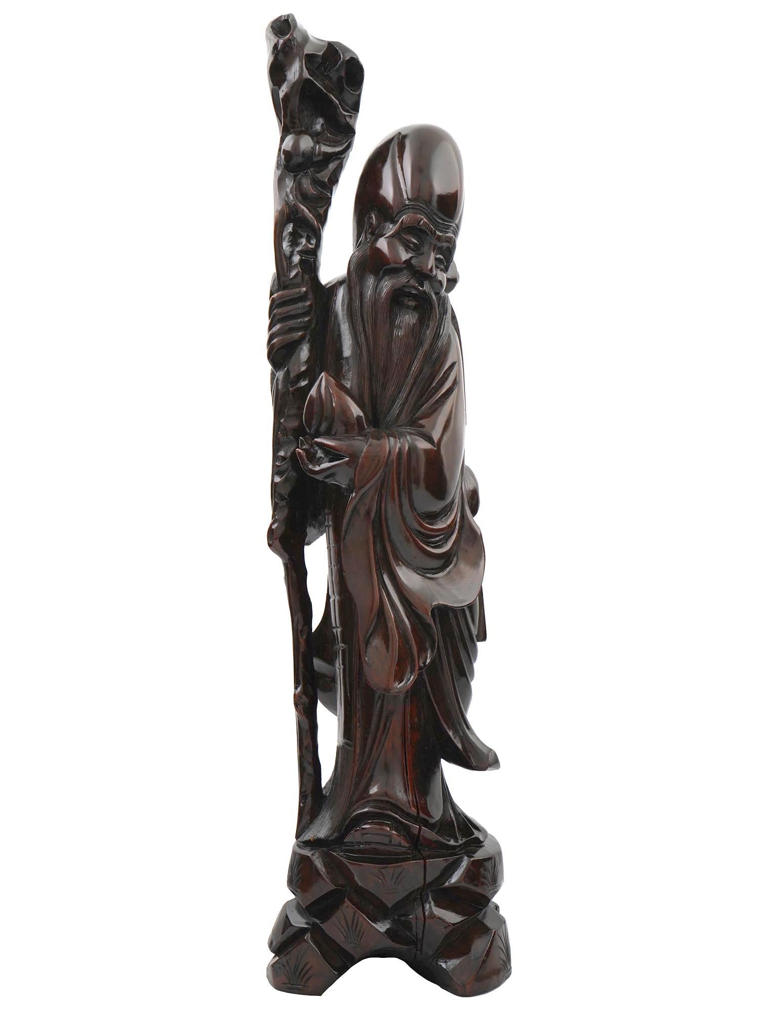 ANTIQUE 1900S CHINESE CARVED WOOD SHOU LAO FIGURE (1 of 8)