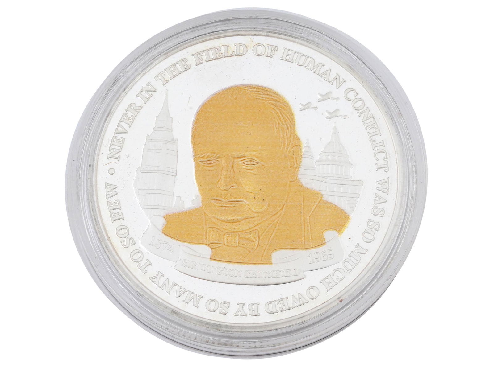 VINTAGE BRITISH SILVER 24K GOLD WINSTON CHURCHILL COIN (1 of 2)