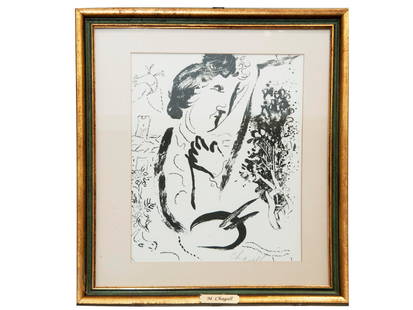 MARC CHAGALL ORIGINAL LITHOGRAPH SIGNED IN PENCIL: Marc Chagall, Russian, French, 1887 to 1985, an original lithograph on paper Devant Le Tableau, In Front of the Painting, circa 1963. Signed in pencil lower right, inscribed verso. Marc Zakharovich Ch